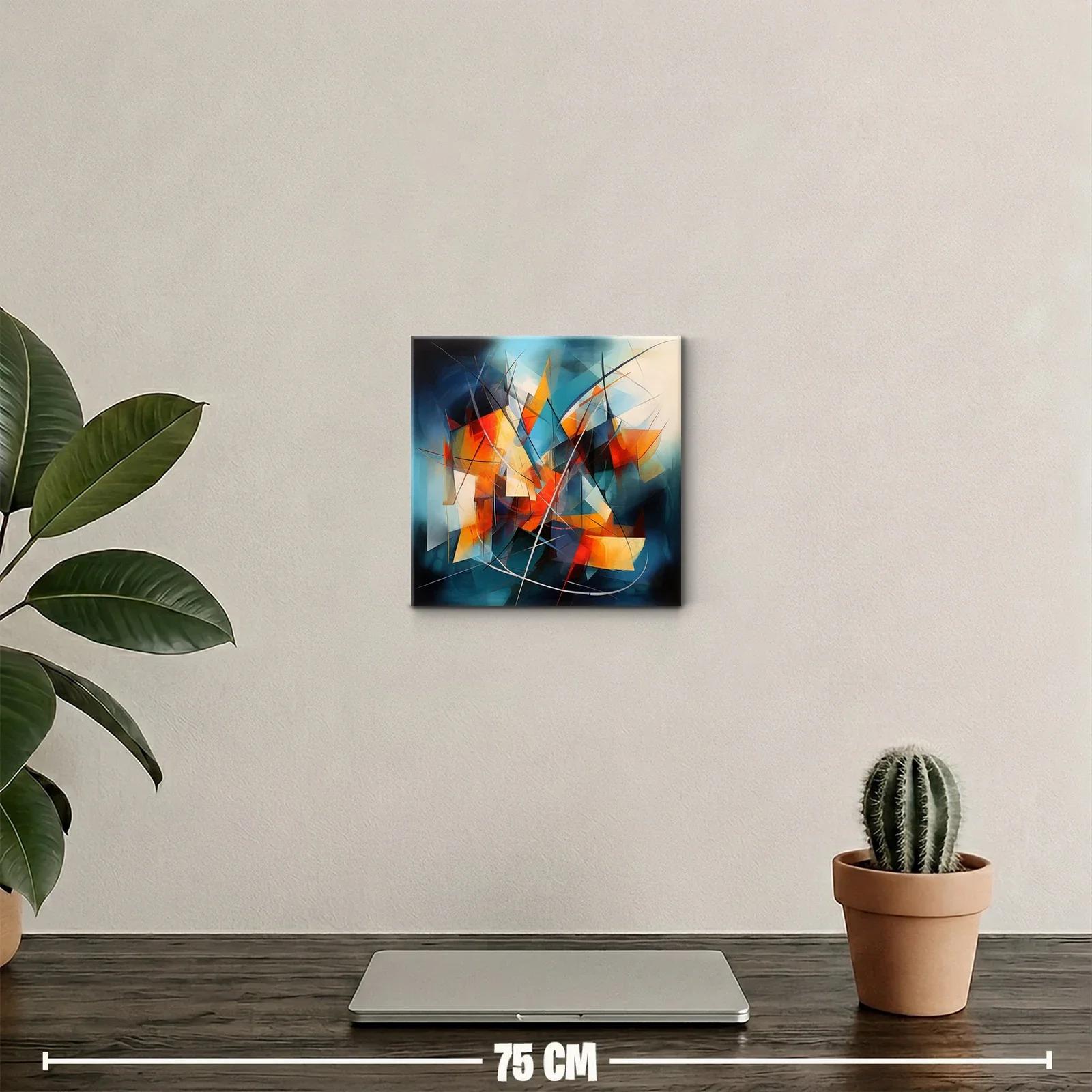 Cuadro abstracto con vibrantes contrastes de naranja y azul — miniatura 2
