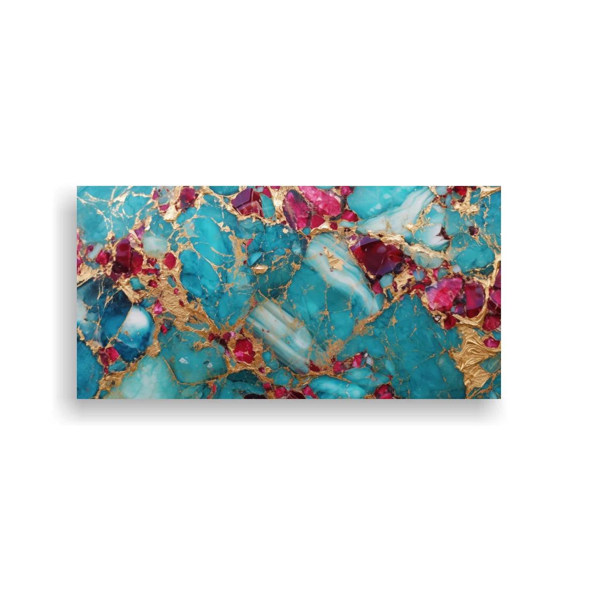 Cuadro textura marmolada turquesa con vetas doradas y magenta