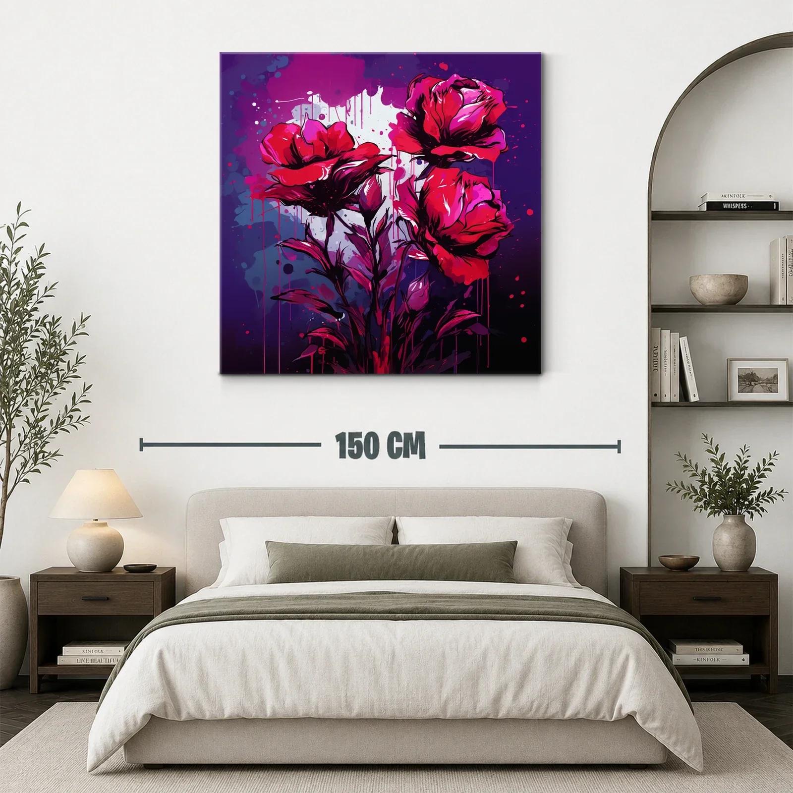 Cuadro con rosas en tonos intensos y fondo violeta — miniatura 3