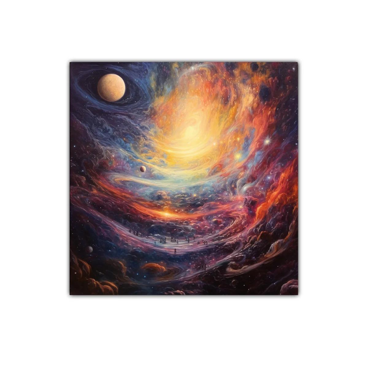 Cuadro galaxia cósmica con vibrantes colores cálidos y fríos