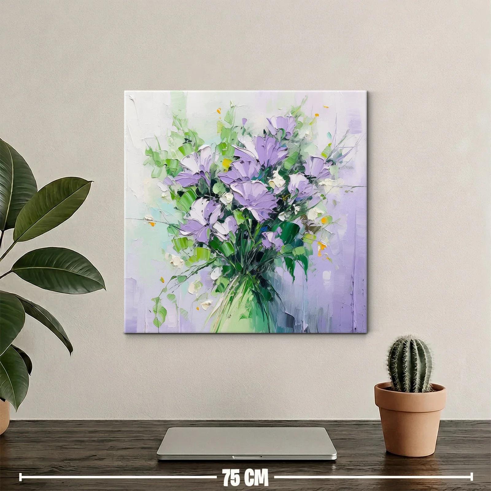 Cuadro moderno con ramo floral en tonos lilas y verdes — miniatura 2
