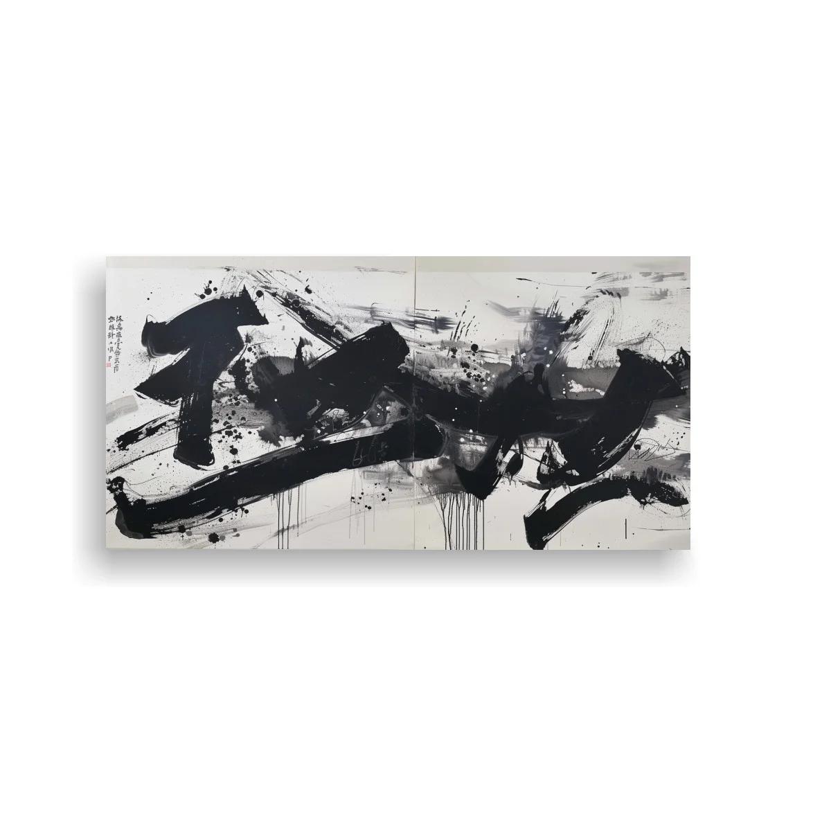 Cuadro pinceladas abstractas negras con trazos gestuales