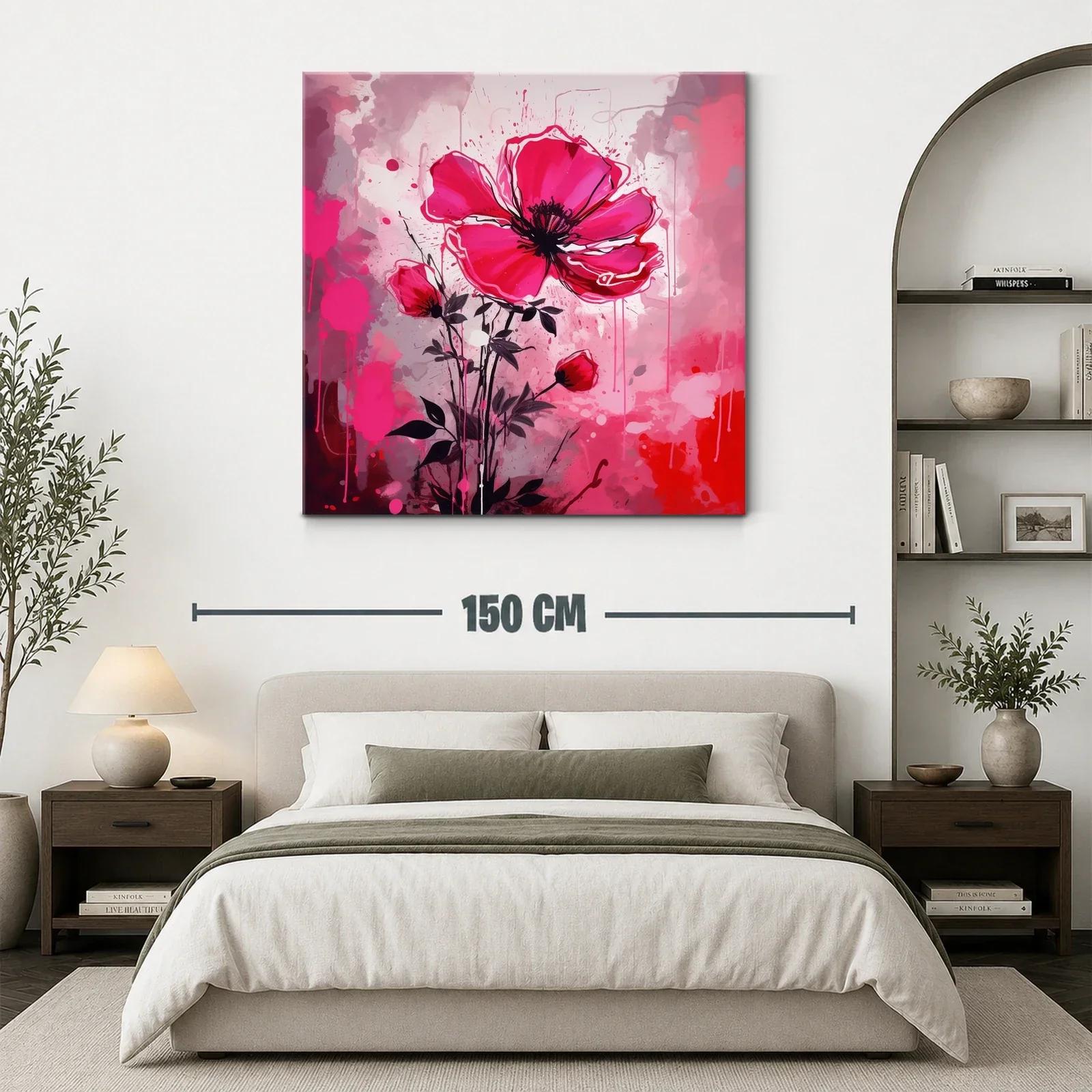 Cuadro floral vibrante con grandes pétalos rosas — miniatura 3