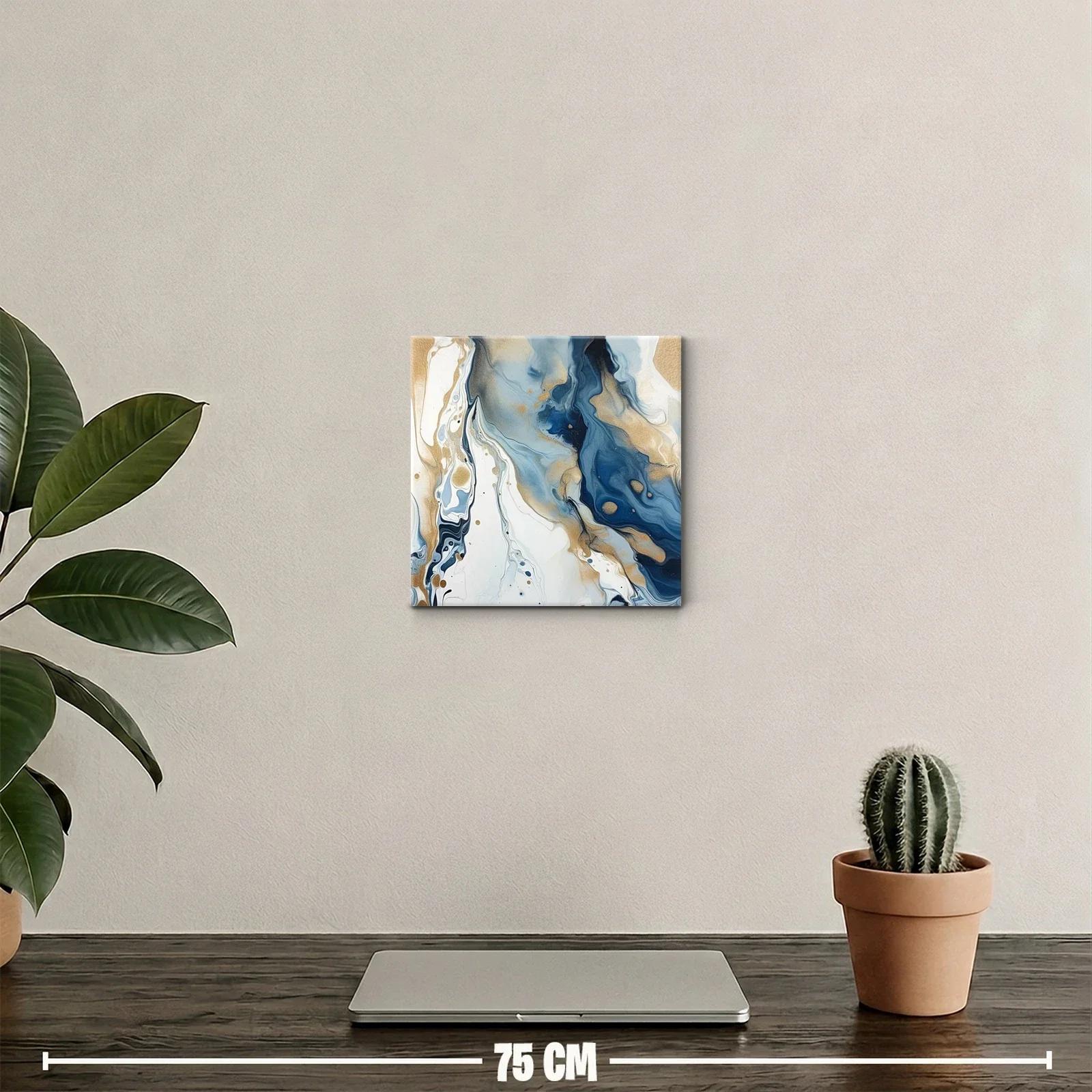 Cuadro abstracto en tonos azules y dorados fluidos — miniatura 2
