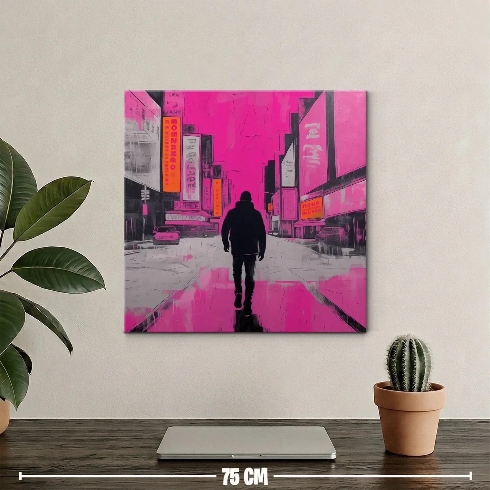 Figura solitaria caminando en ciudad nocturna vibrante — miniatura 2