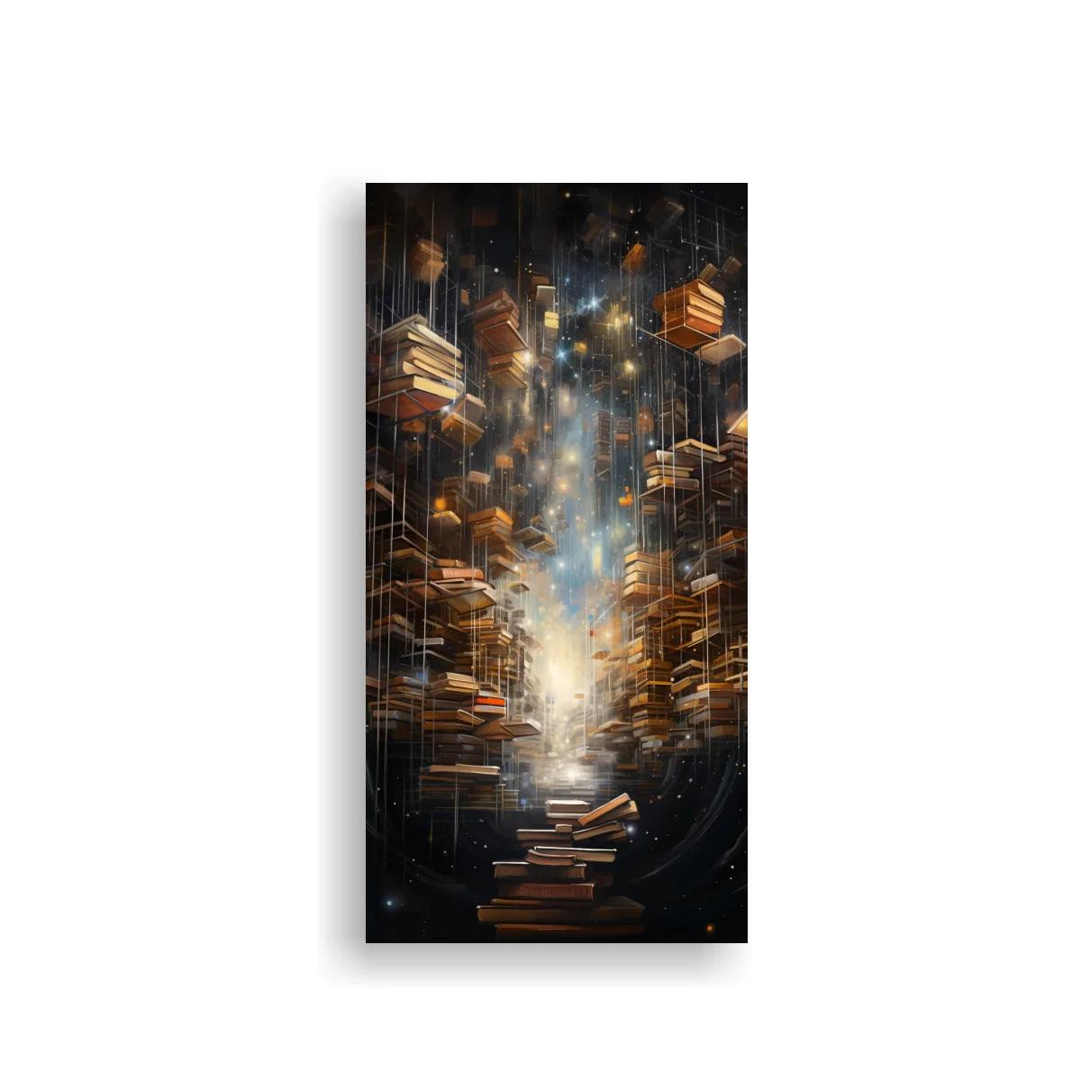 Cuadro torre de libros con resplandor dorado