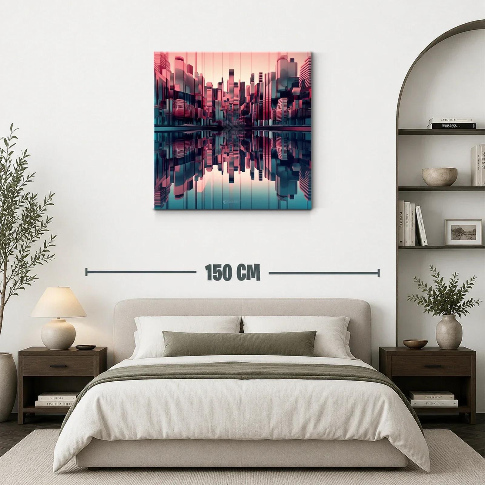 Ciudad futurista reflejada en tonos rosa y azul oscuro — miniatura 3