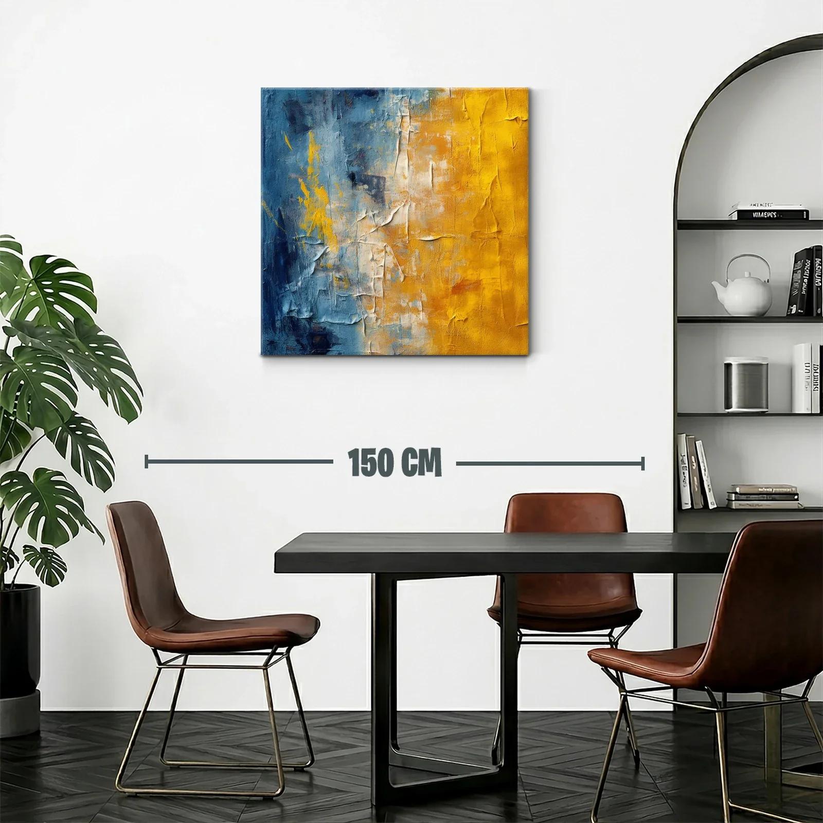 Cuadro abstracto en tonos azul y mostaza para modernizar espacios — miniatura 2