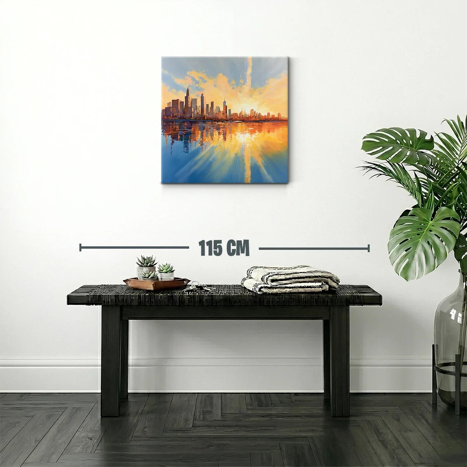 Atardecer vibrante sobre horizonte urbano reflejado en agua — miniatura 2