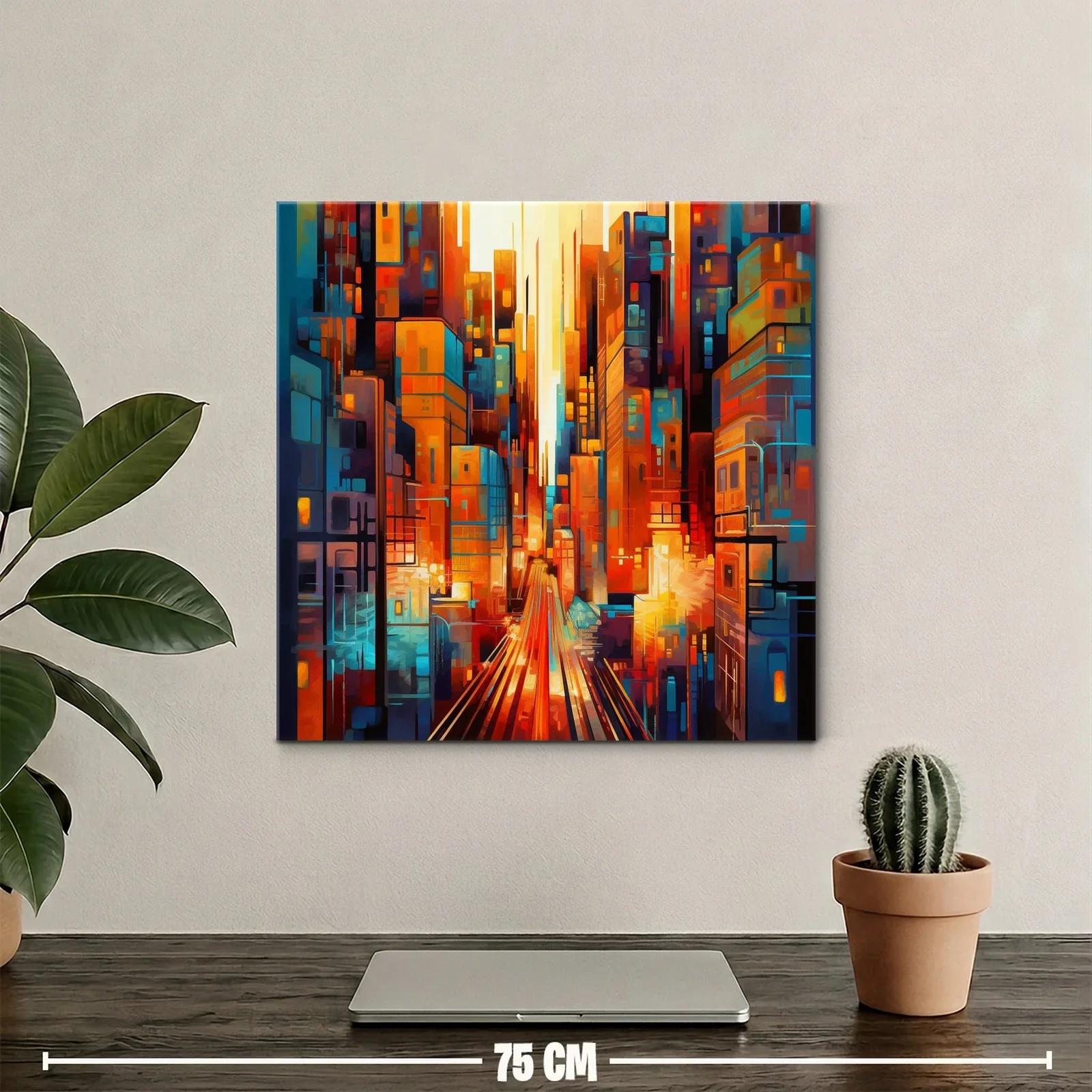 Cuadro urbano abstracto con luces vibrantes y profundidad — miniatura 2