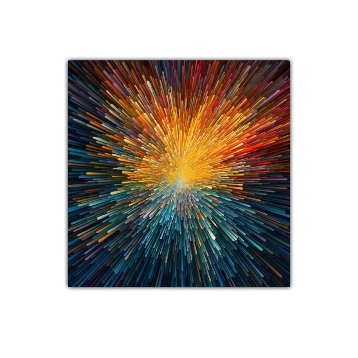 Cuadro abstracto con explosión vibrante de colores cálidos y fríos — imagen principal
