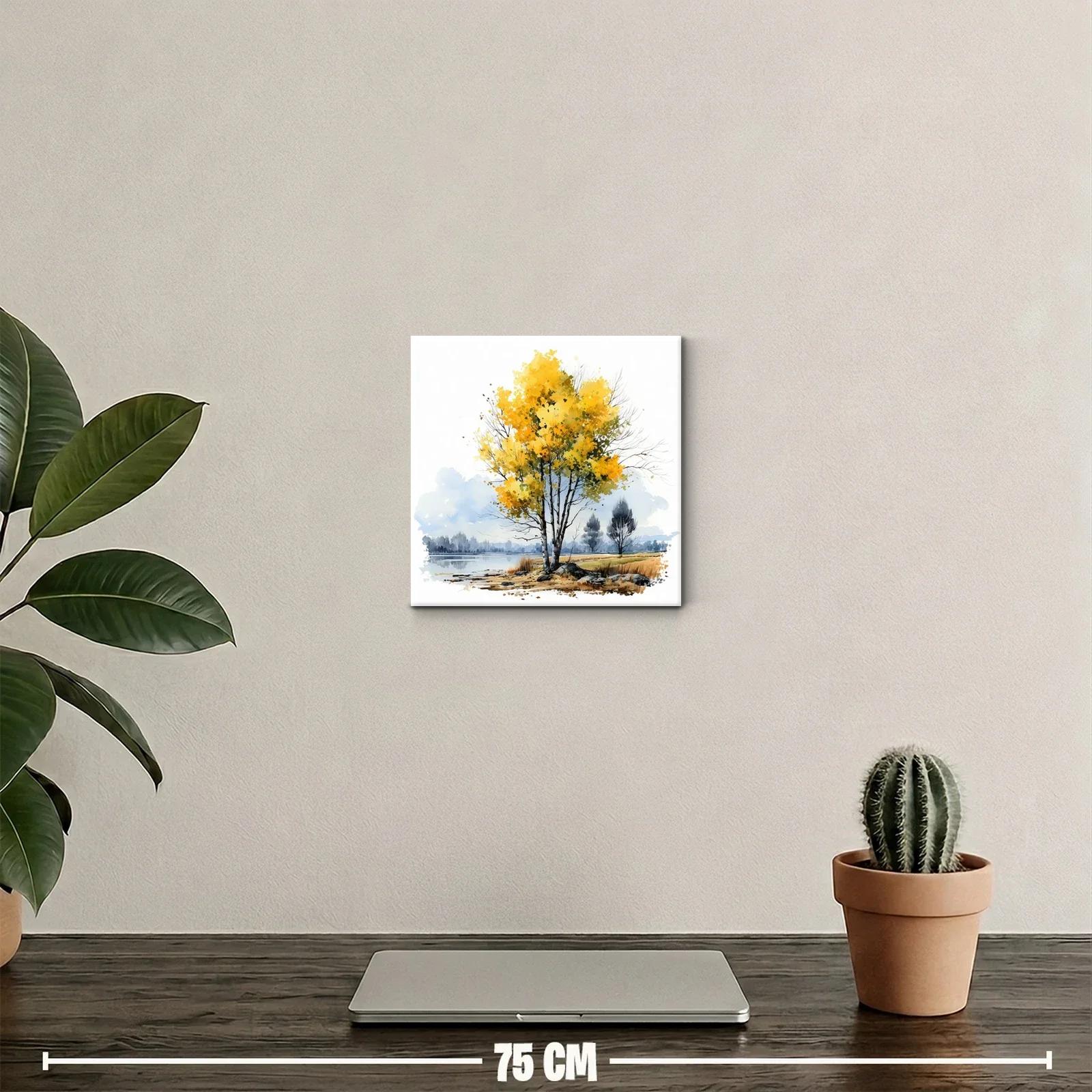 Árbol con hojas amarillas junto a un lago sereno — miniatura 2