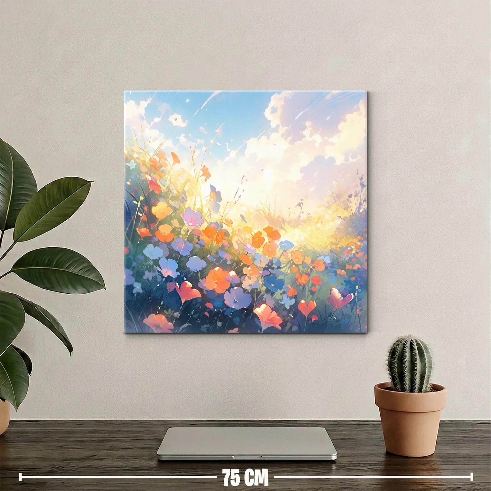 Cuadro flores de campo al amanecer con luz cálida — miniatura 2