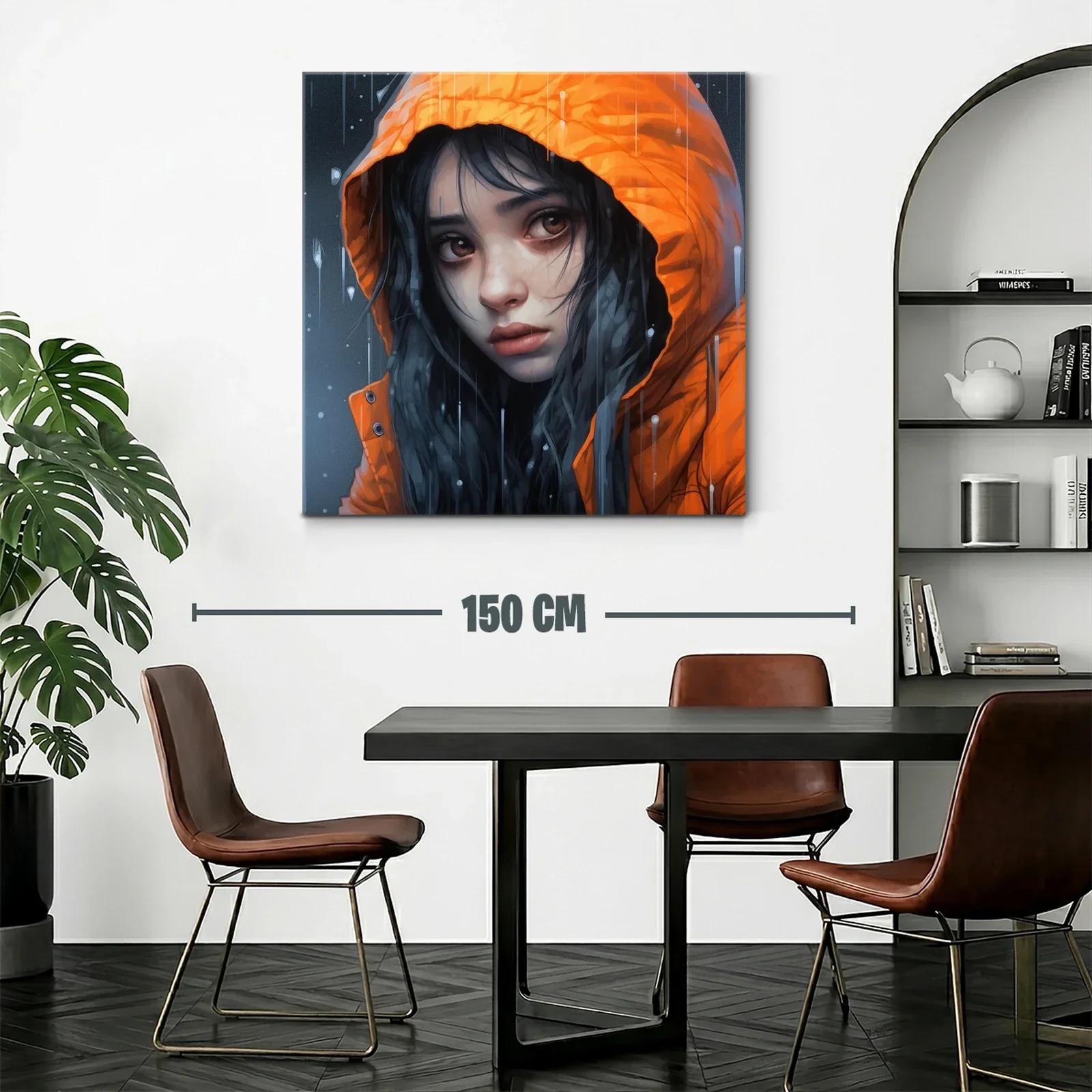 Retrato melancólico con capucha naranja bajo la lluvia — miniatura 2