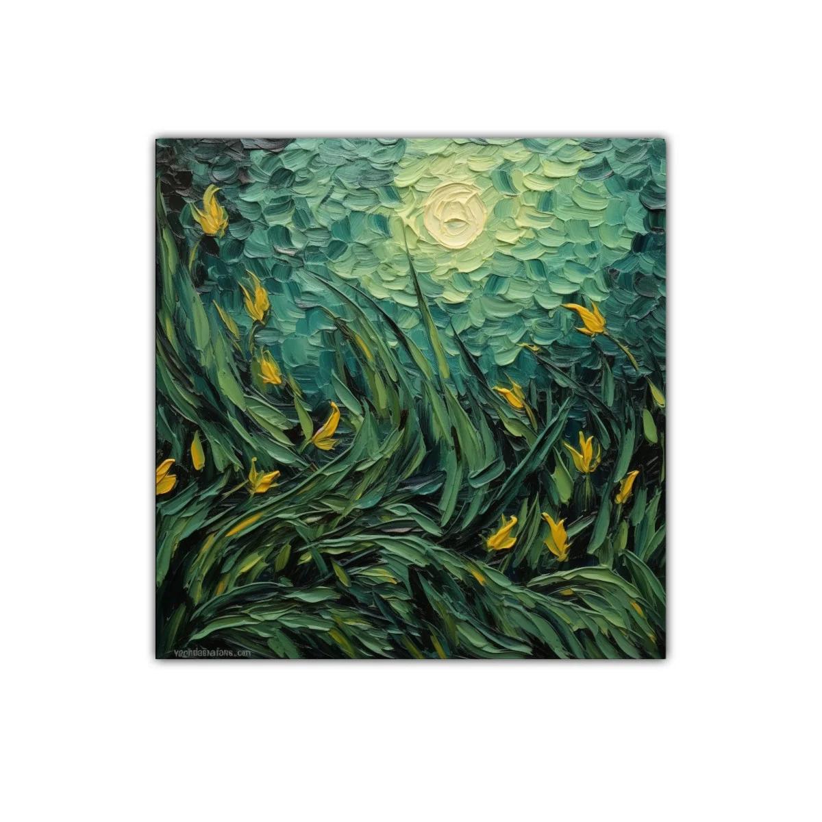 Jardín nocturno con flores amarillas vibrantes — imagen principal