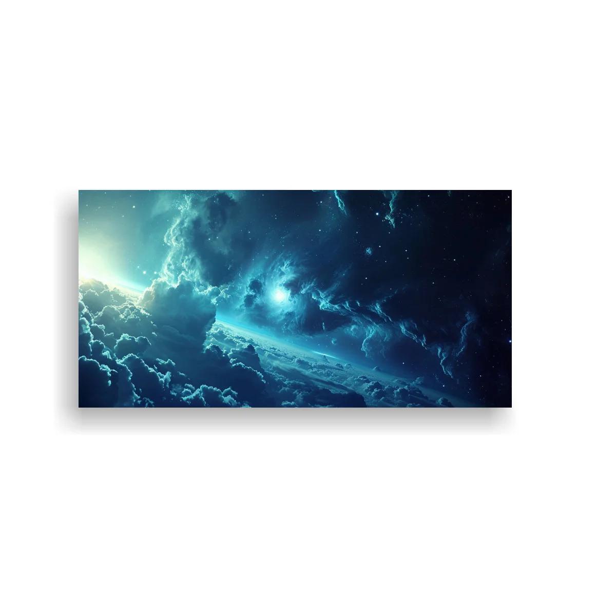 Cuadro nebulosa espacial azul con superficie curva celeste