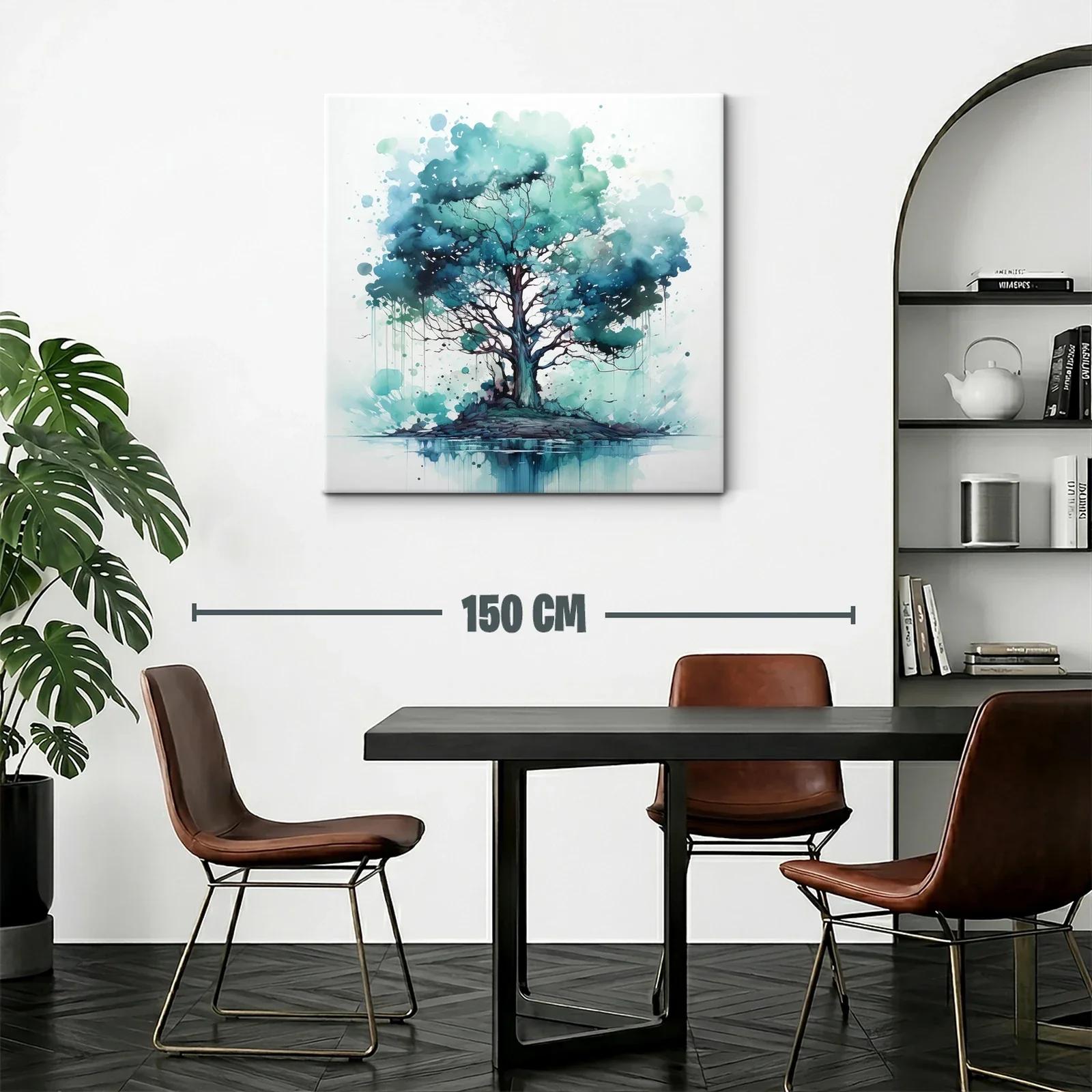 Árbol azul en isla serena con reflejo acuático — miniatura 2
