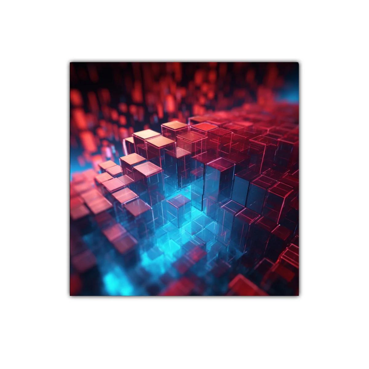 Composición abstracta de cubos translúcidos en azul y rojo