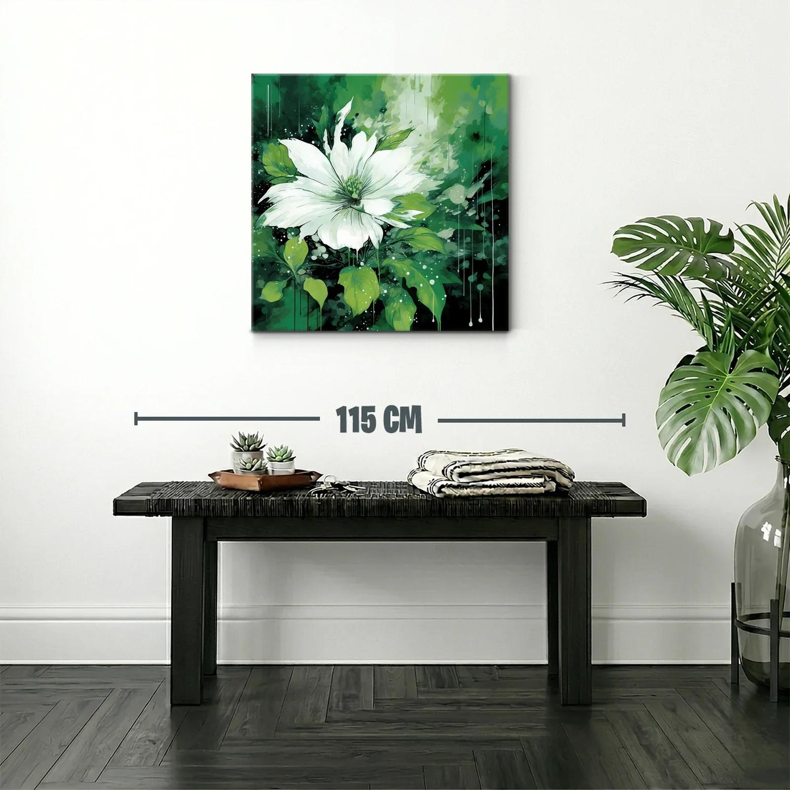 Flor blanca entre hojas verdes con fondo abstracto — miniatura 2