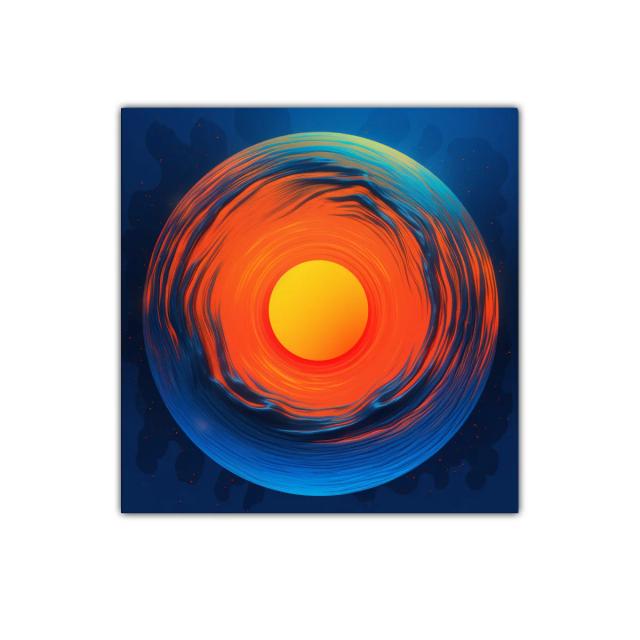 Cuadro decorativo con diseño circular vibrante en tonos cálidos y fríos