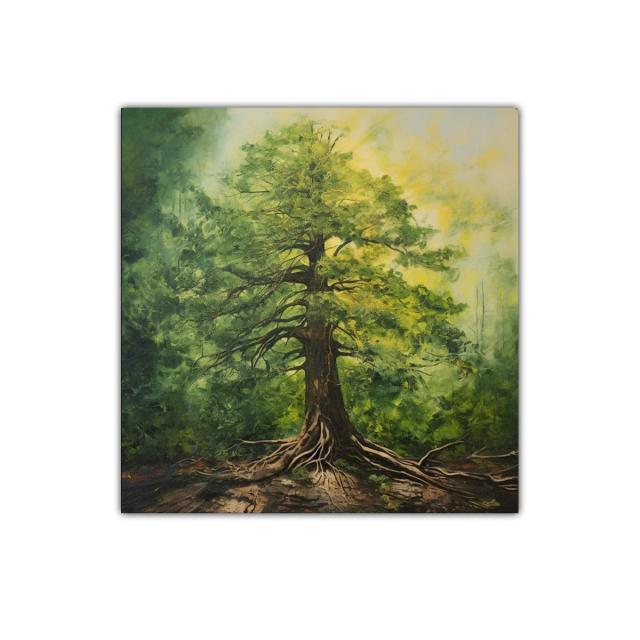 Cuadro decorativo con árbol frondoso y raíces expuestas