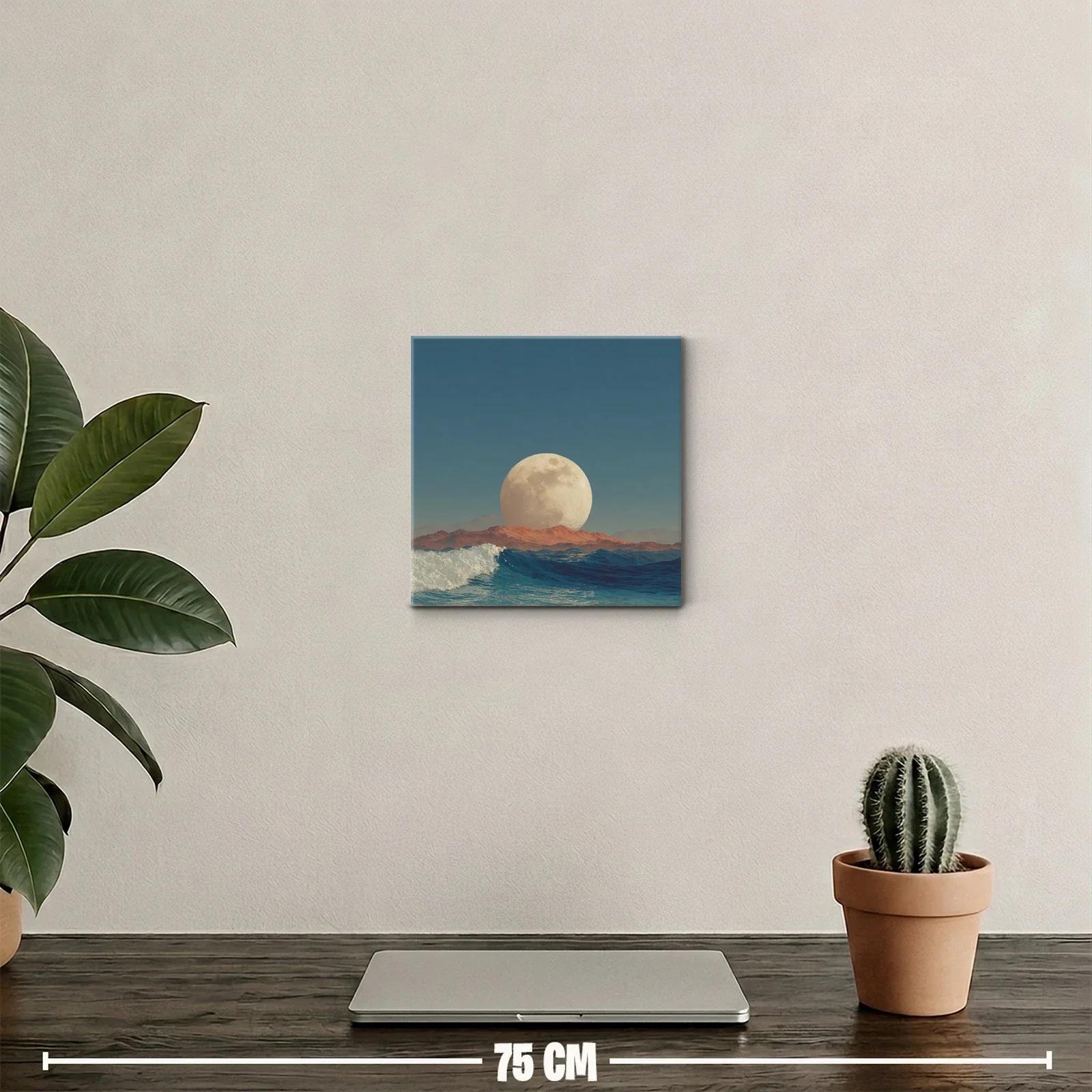 Cuadro con luna gigante sobre horizonte marino al atardecer — miniatura 2