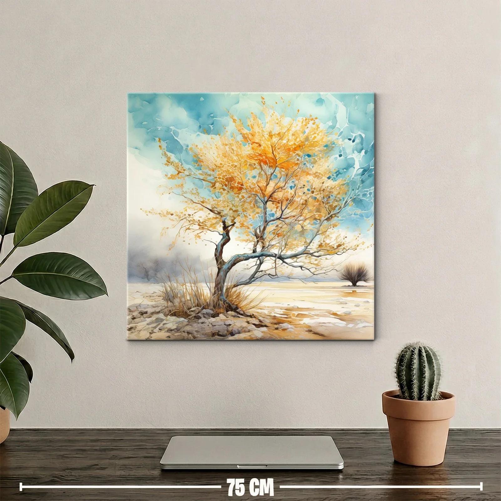 Árbol dorado en paisaje sereno con cielo azul — miniatura 2