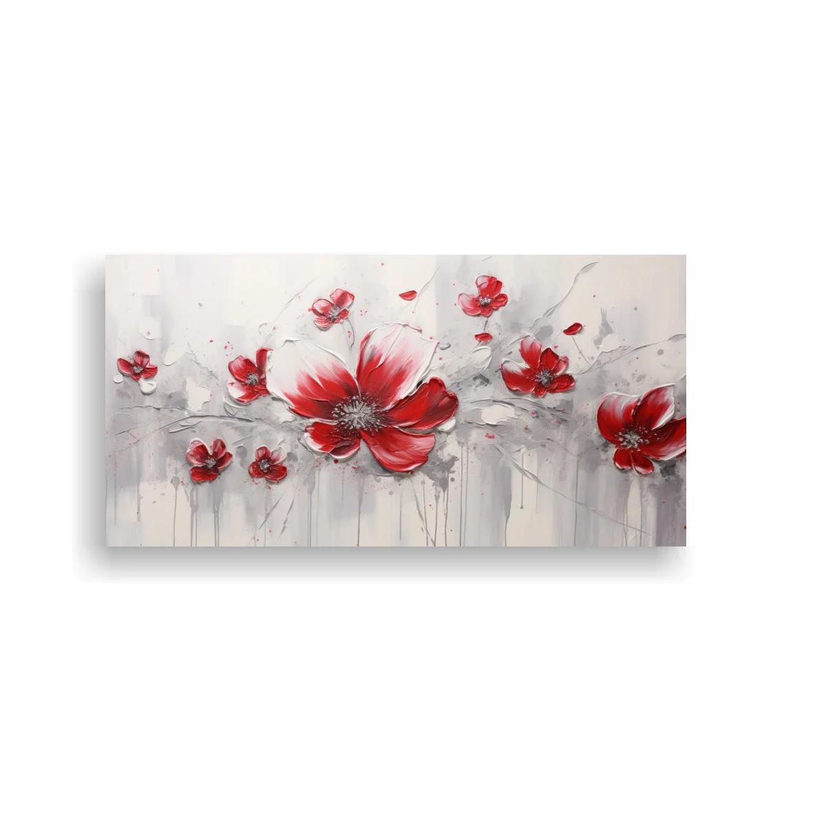 Cuadro amapolas rojas con goteos verticales