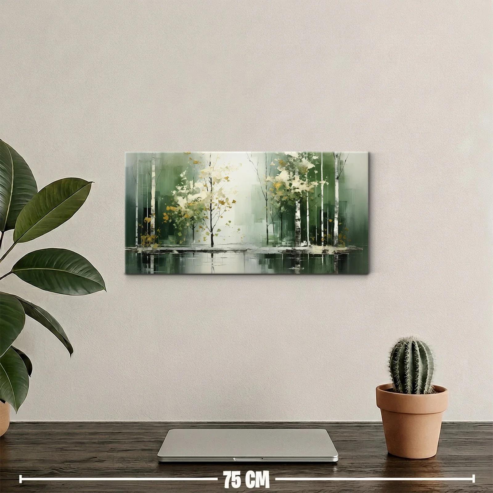 Cuadro bosque de abedules con reflejos y fondo brumoso — miniatura 2