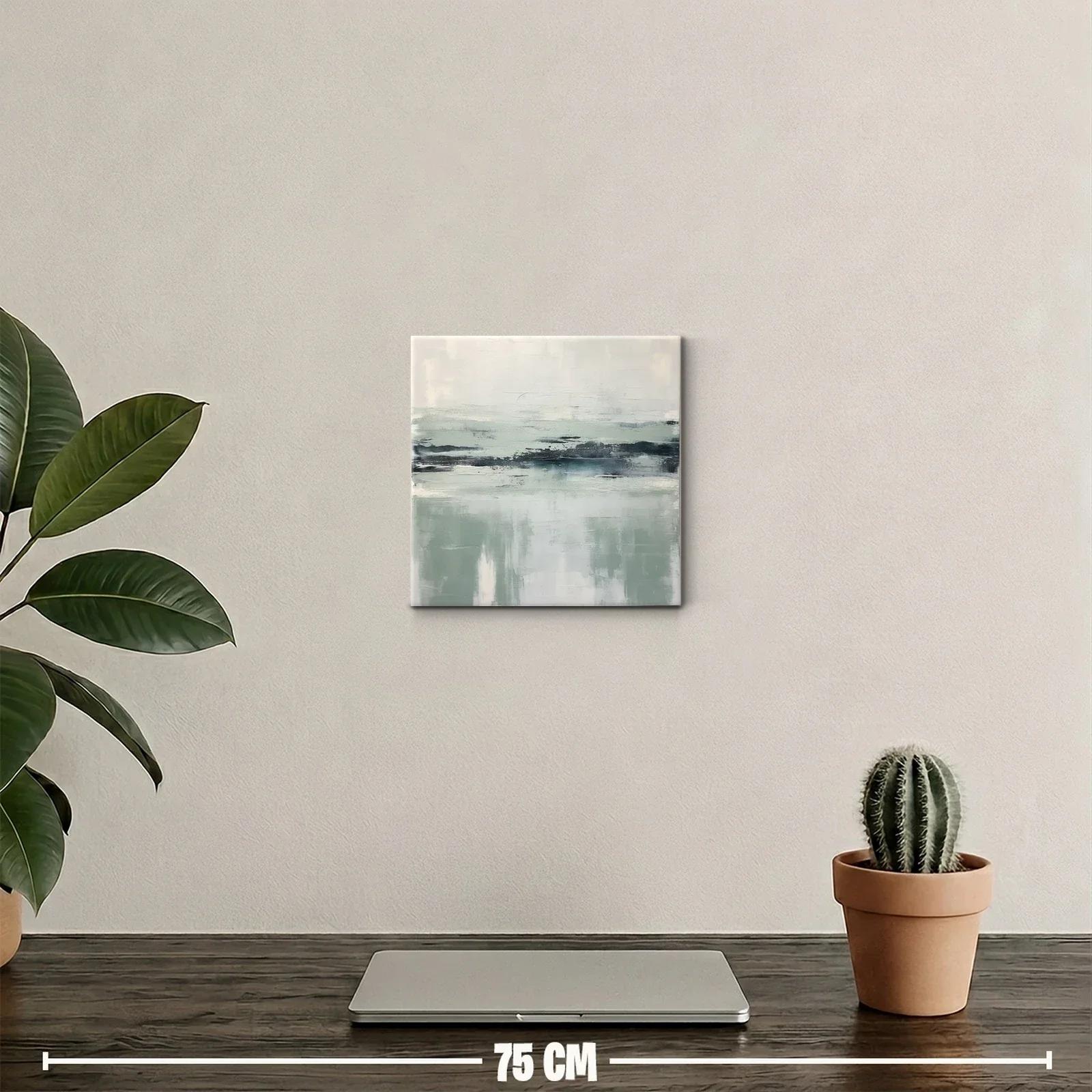 Cuadro abstracto en tonos neutros y verdes suaves — miniatura 2
