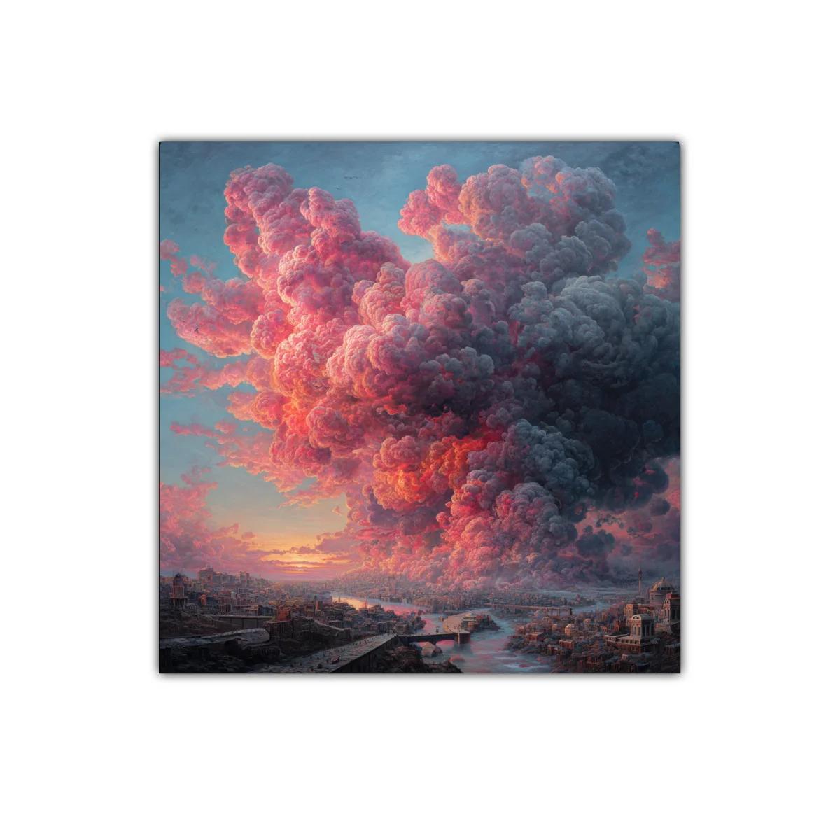 Impactante explosión de nubes al atardecer sobre ciudad