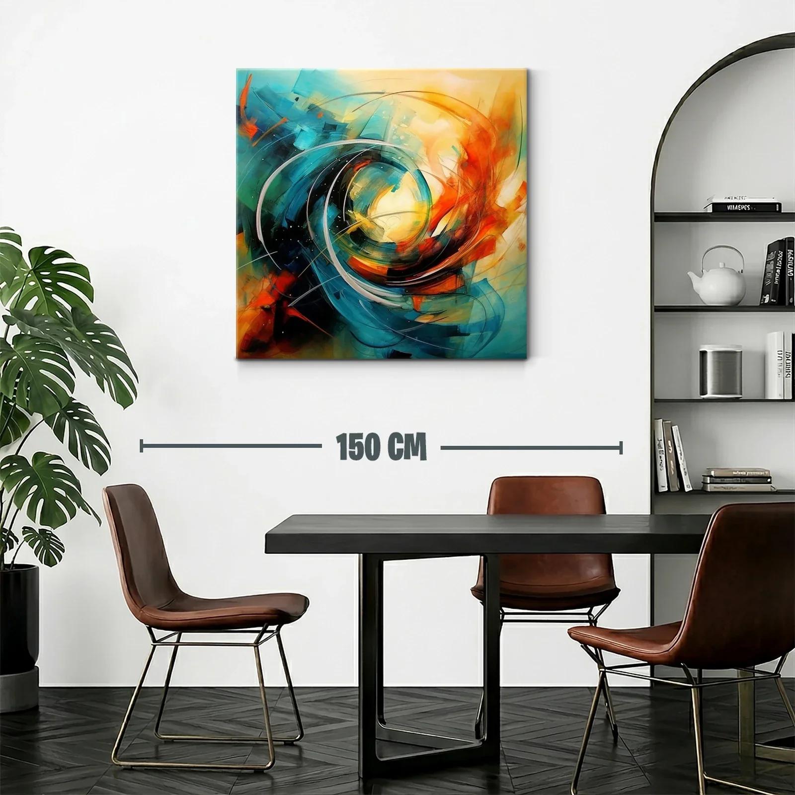 Cuadro abstracto con energía vibrante y dinámica en azul y naranja — miniatura 2