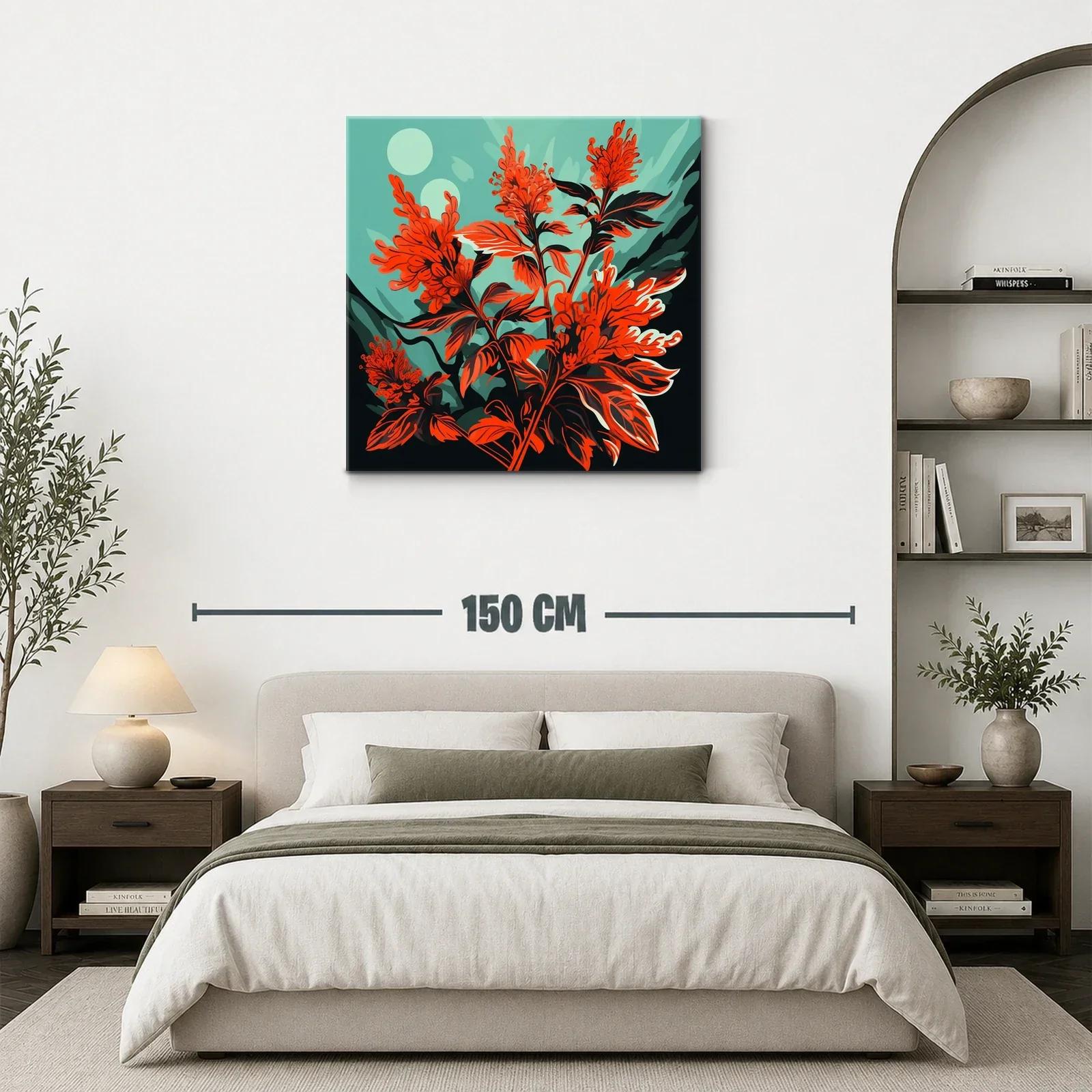 Cuadro floral vibrante con tonos rojos y verdes intensos — miniatura 3