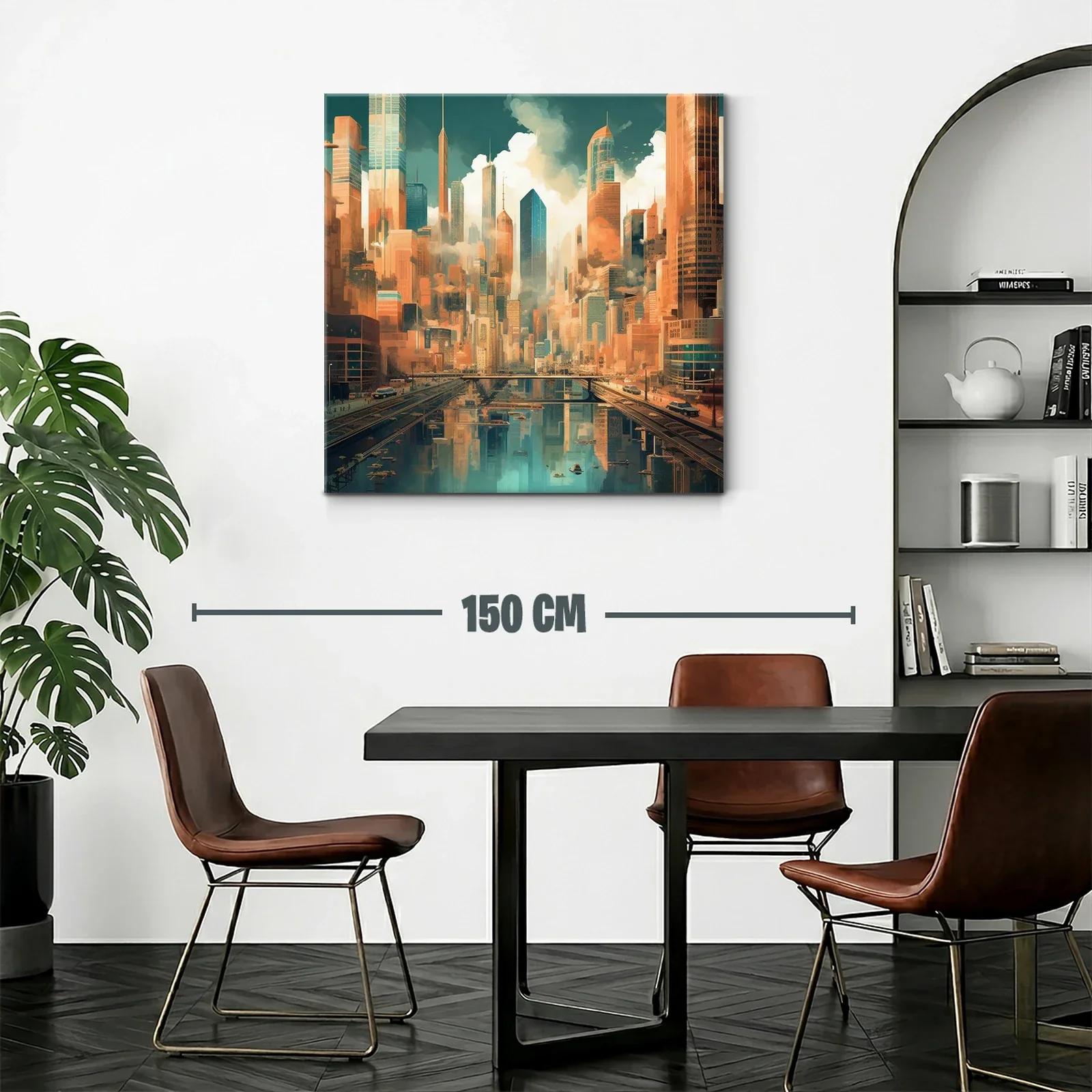 Paisaje urbano futurista con reflejos en el agua — miniatura 2