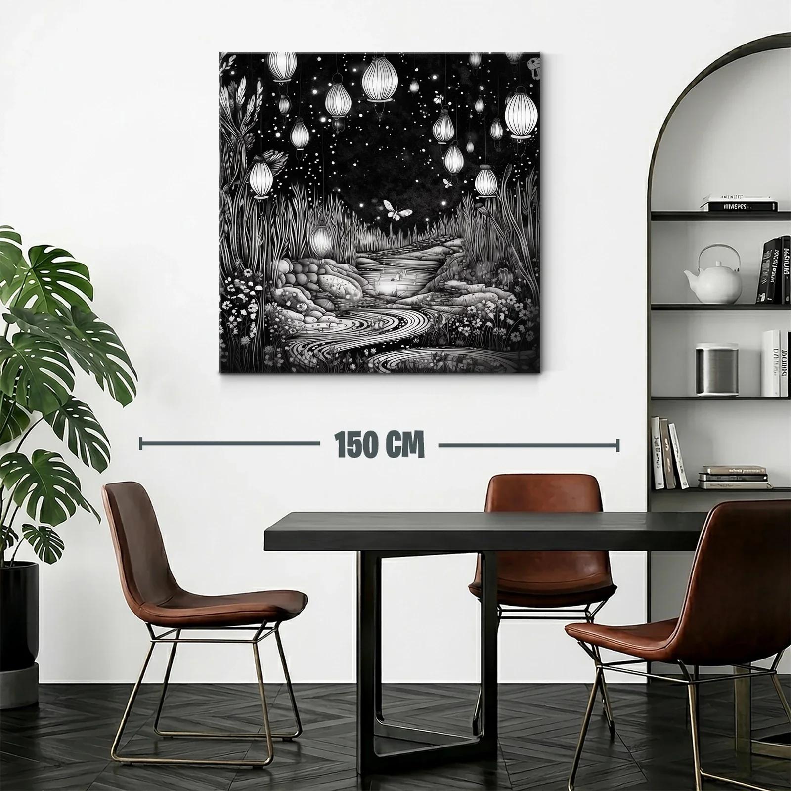Paisaje nocturno con linternas y mariposas brillantes — miniatura 2