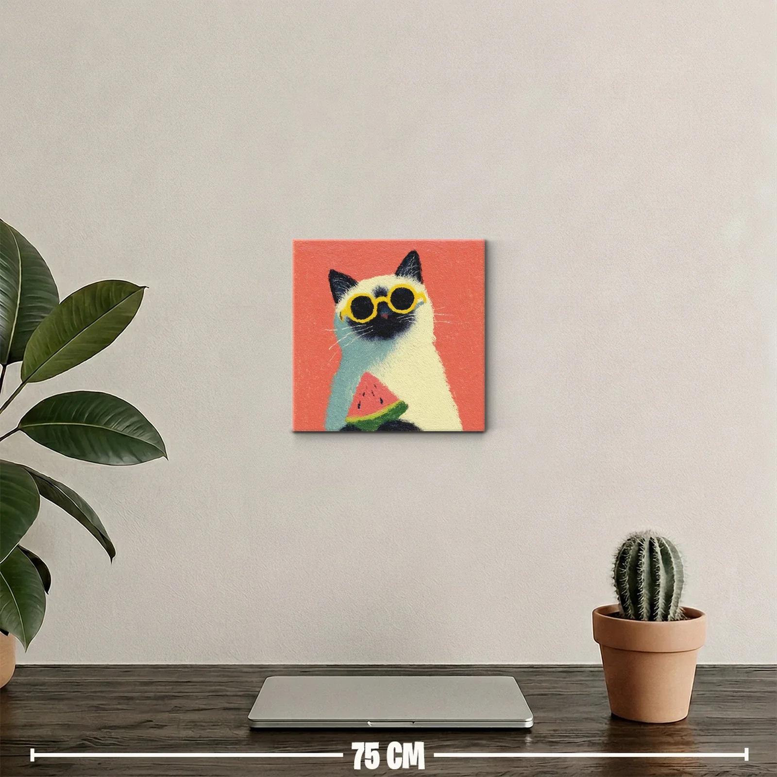Gato con gafas amarillas y sandía colorida — miniatura 2