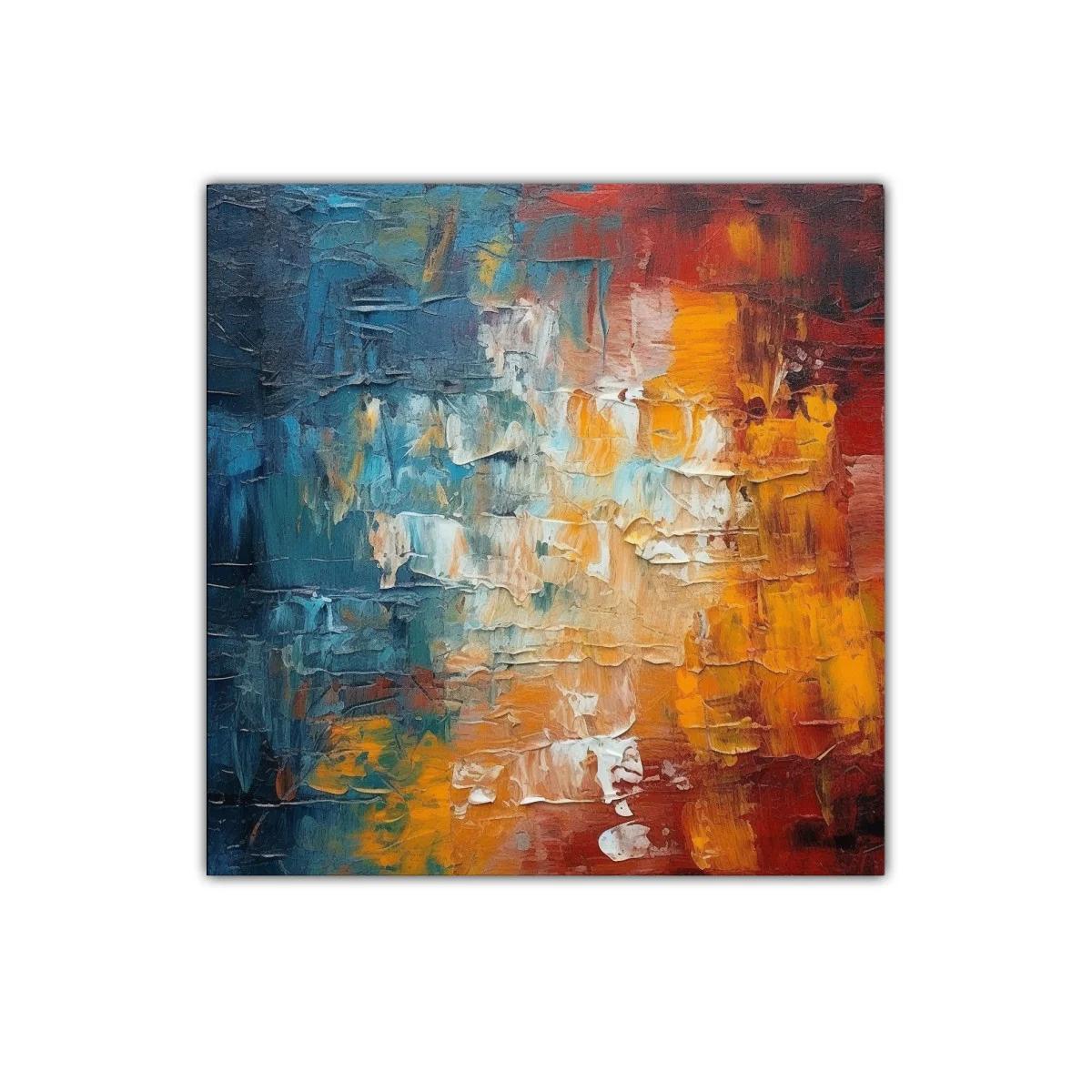 Cuadro abstracto con texturas y colores cálidos y fríos — imagen principal