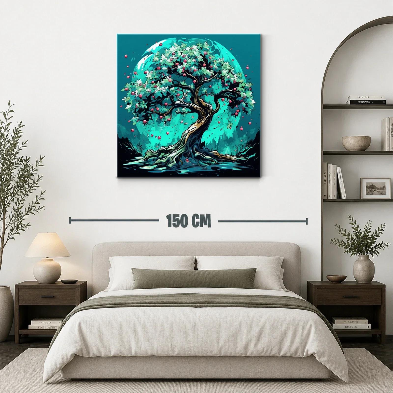 Árbol frondoso con frutos rojos sobre fondo azul vibrante — miniatura 3