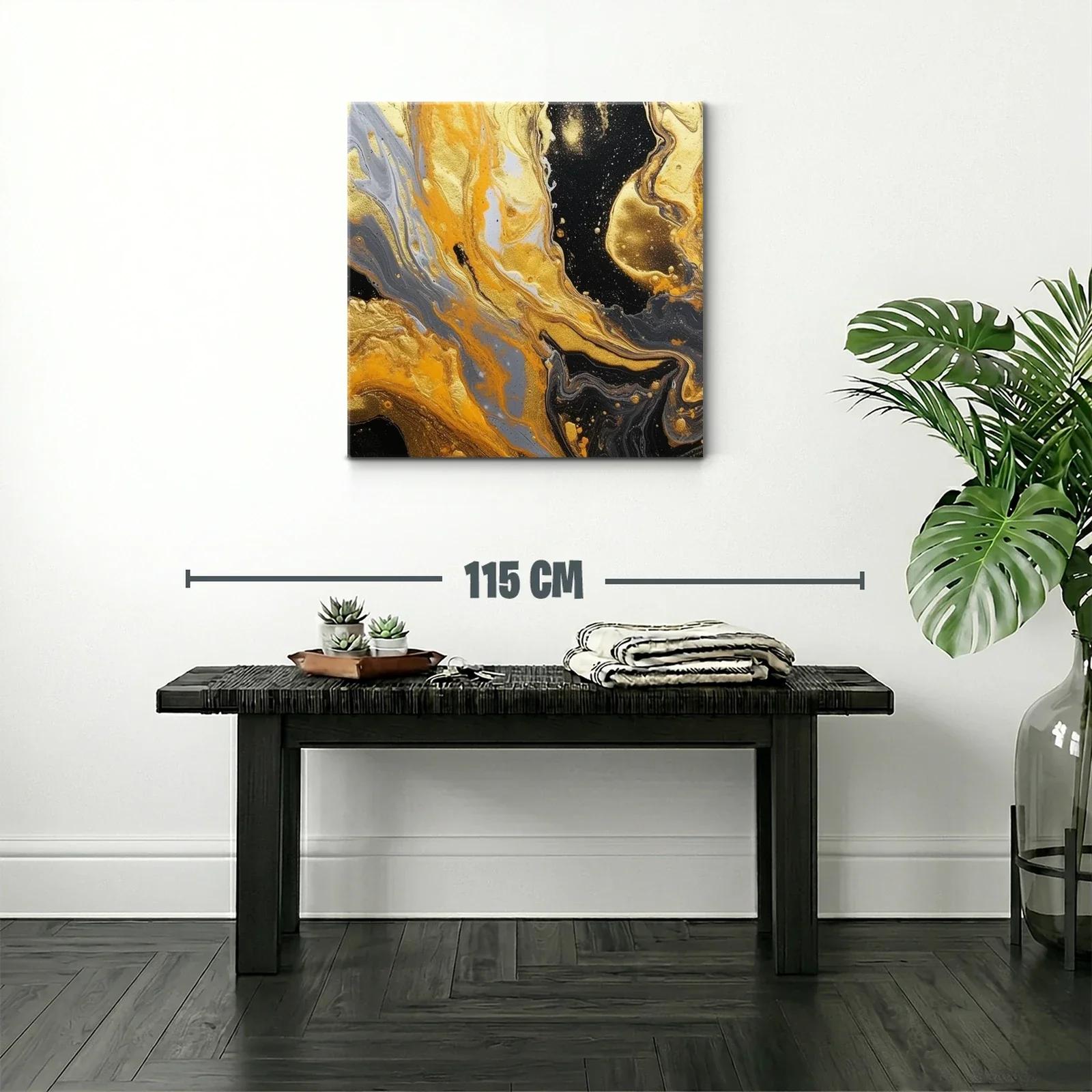 Cuadro abstracto con vibrantes tonos dorados y negros — miniatura 2