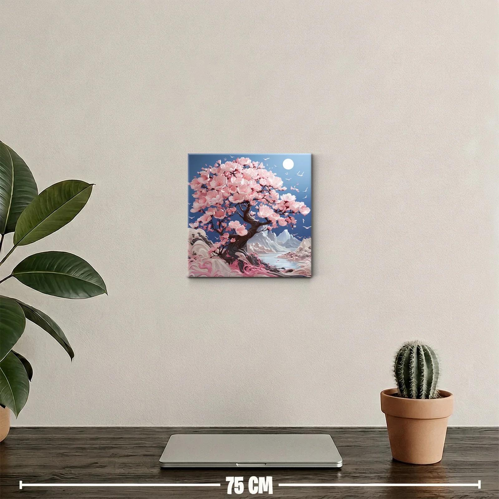 Árbol de flores rosas en paisaje sereno de montaña — miniatura 2