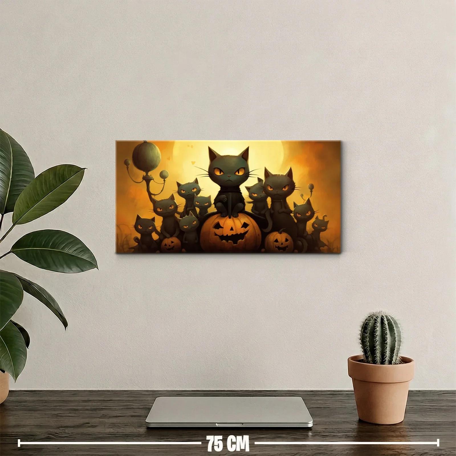 Cuadro gatos negros con calabazas de Halloween — miniatura 2