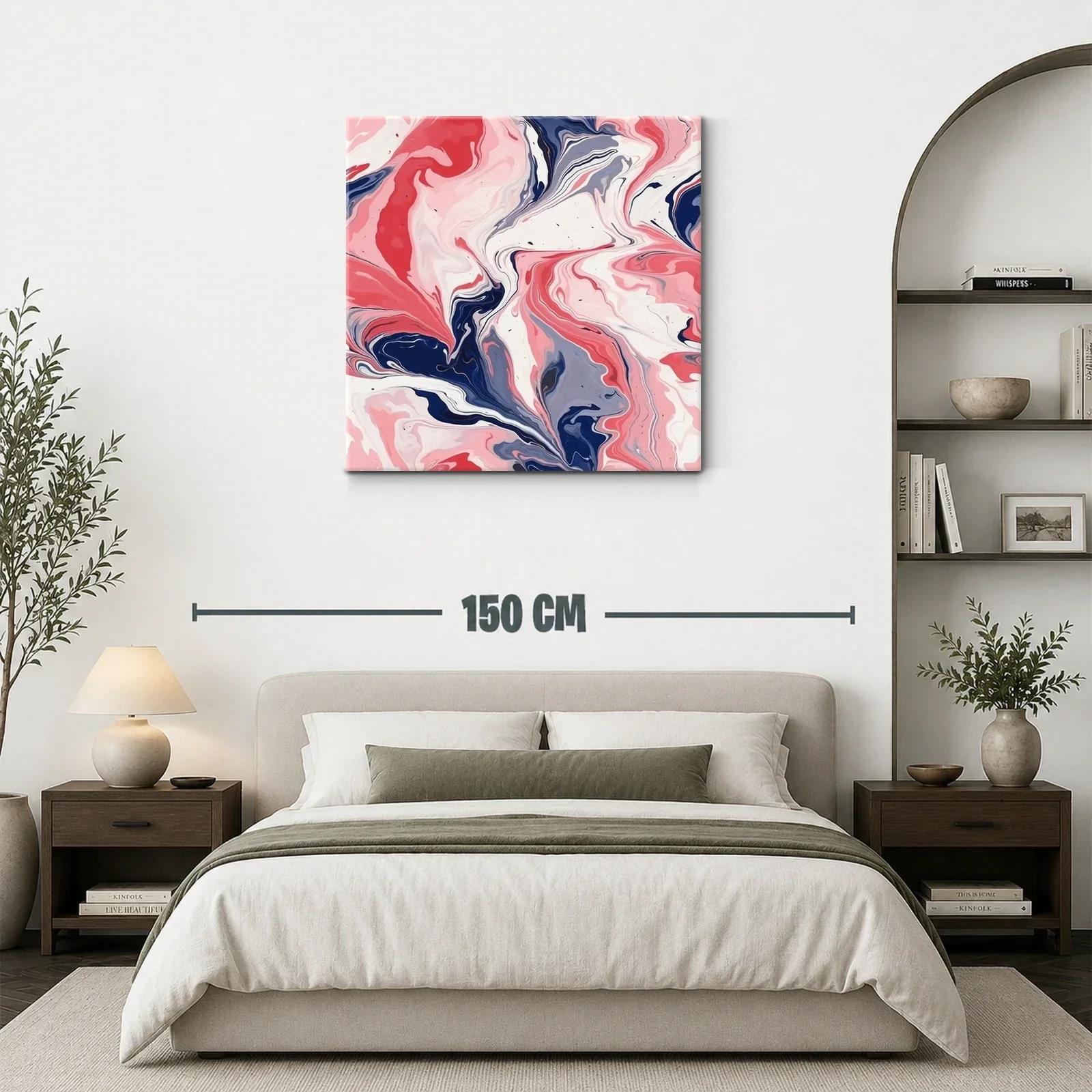 Cuadro abstracto con fluidas formas en tonos rosa y azul — miniatura 3