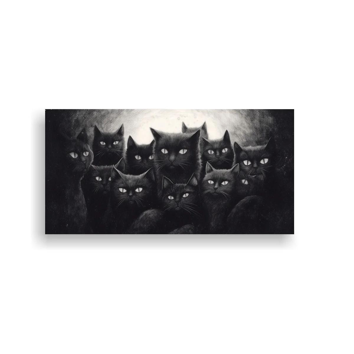 Cuadro grupo de gatos negros con luna difusa — imagen principal