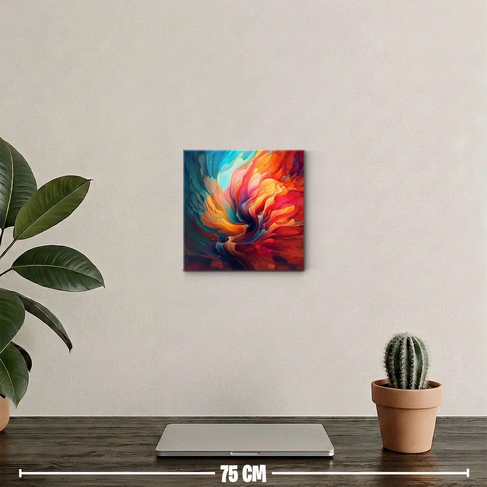 Cuadro abstracto con vibrantes tonalidades cálidas y frías — miniatura 2