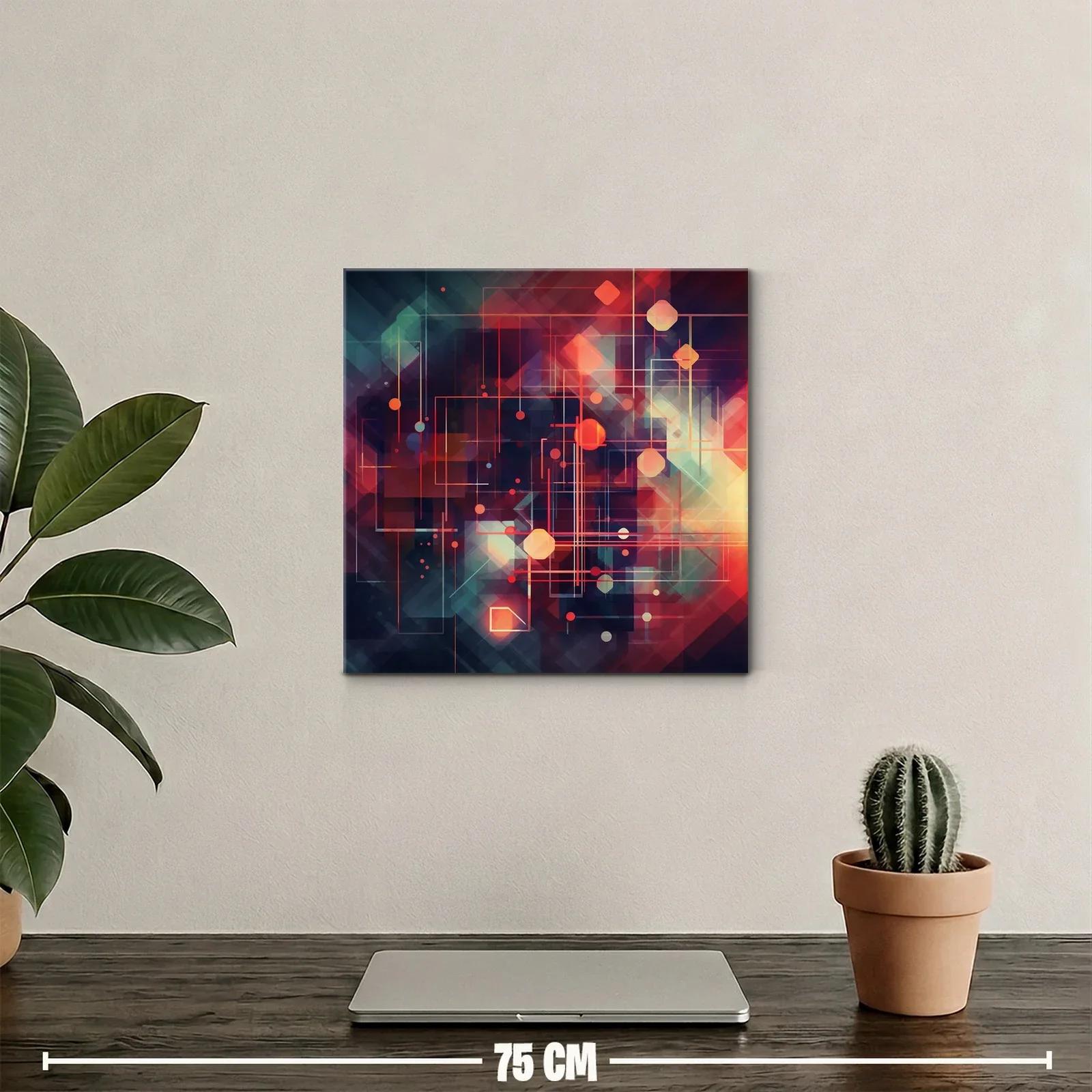 Cuadro abstracto con formas geométricas y luces vibrantes — miniatura 2