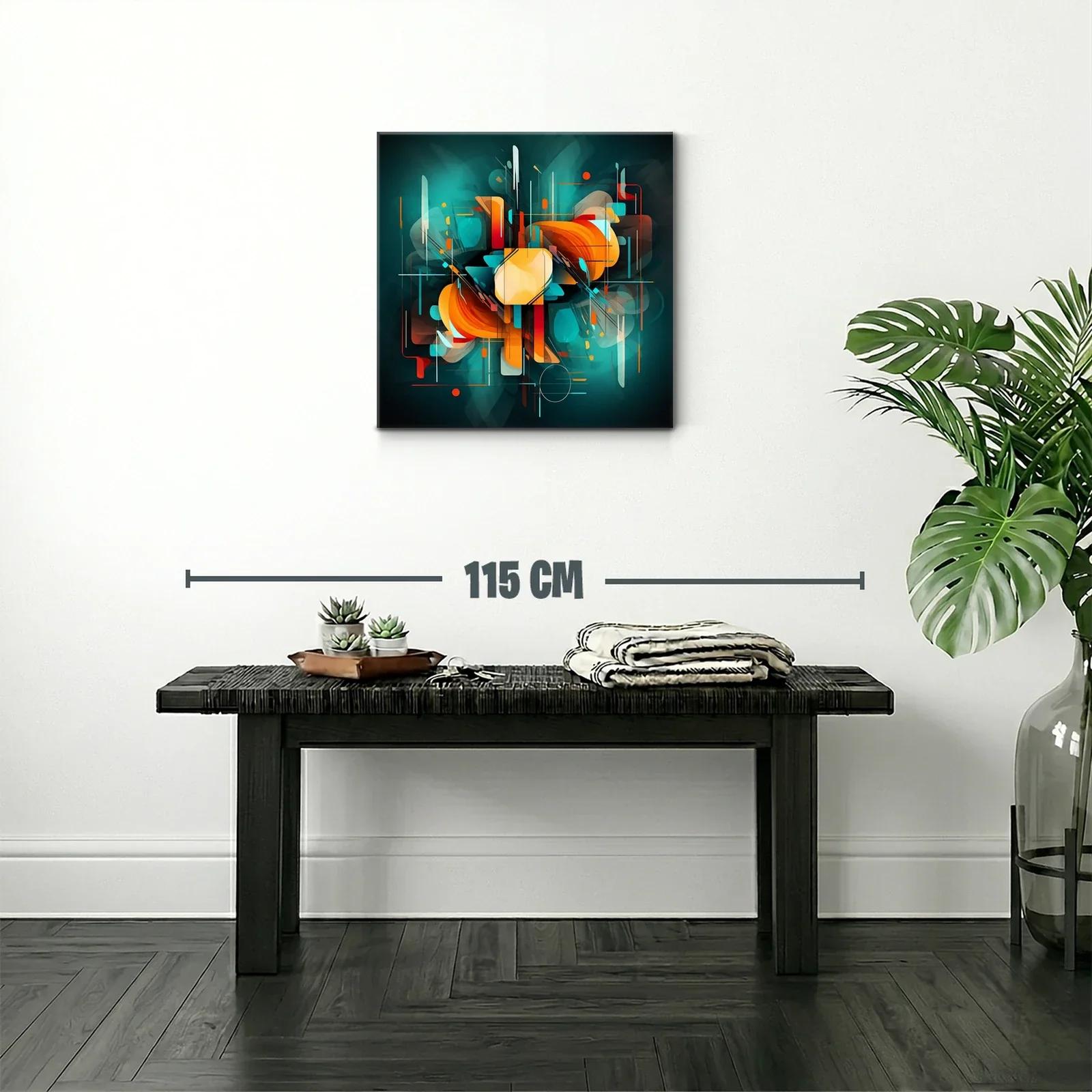 Composición abstracta en tonos turquesa y naranja vibrante — miniatura 2