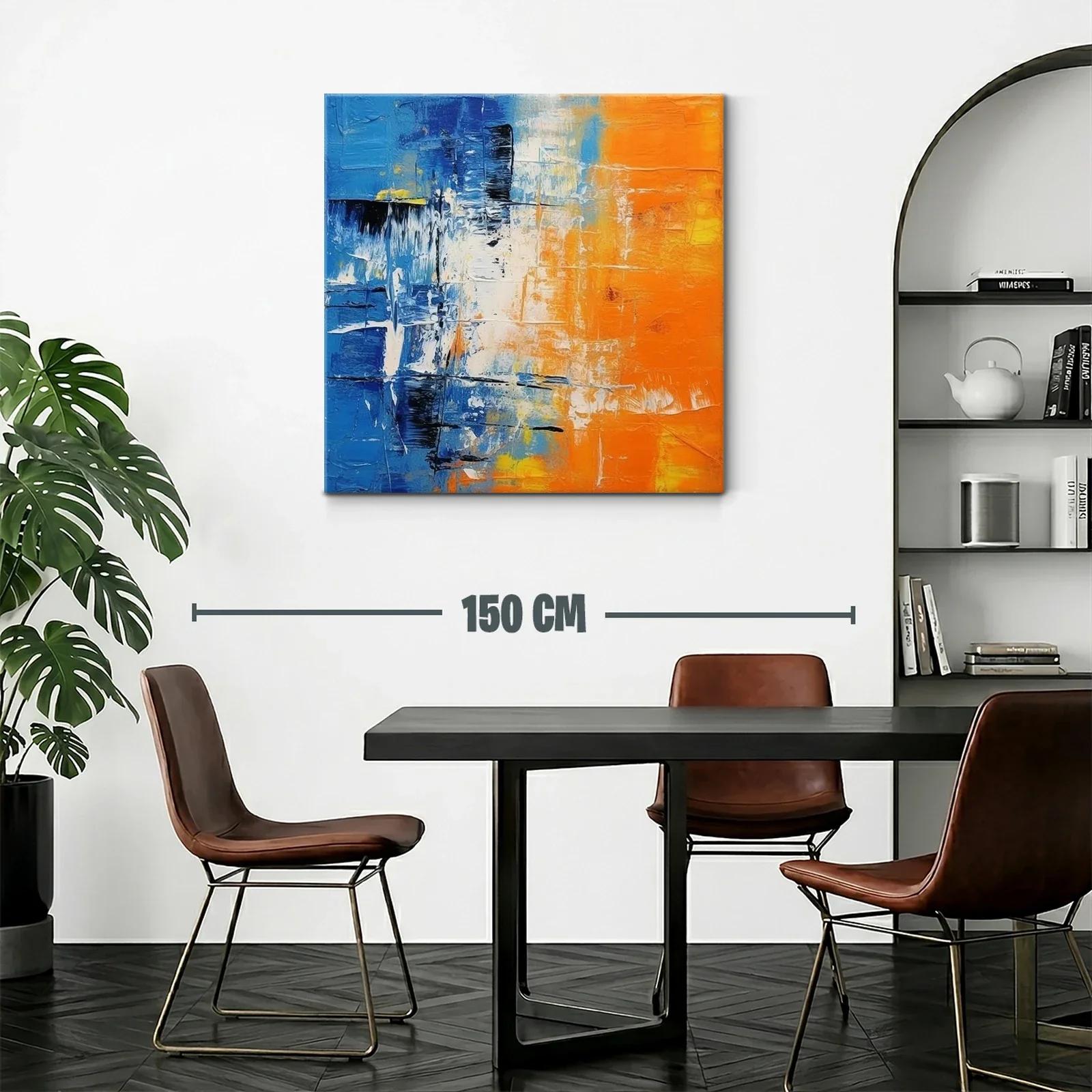 Cuadro abstracto vibrante con contrastes en azul y naranja — miniatura 2