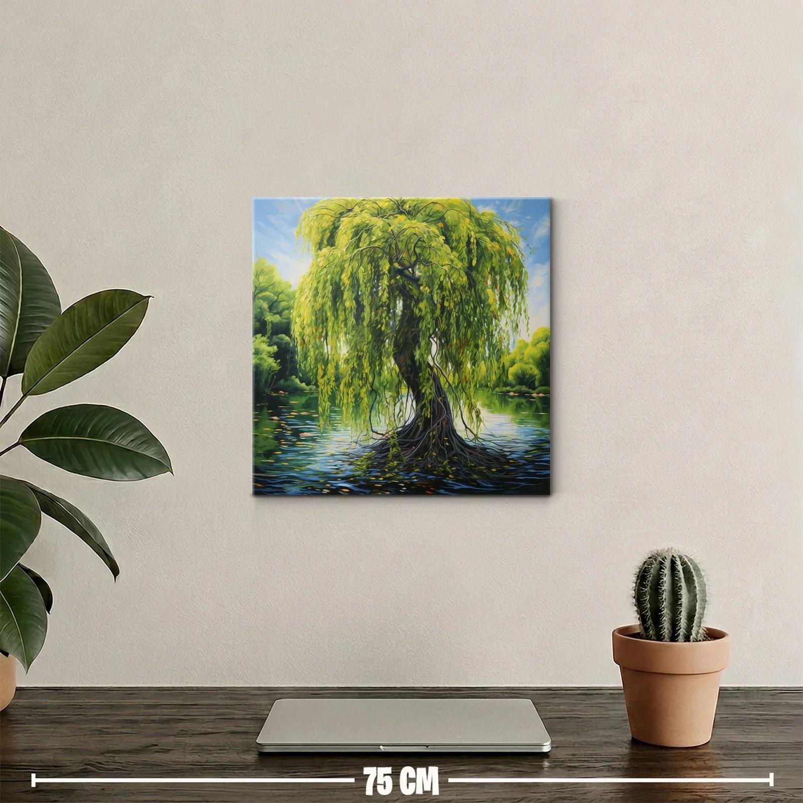 Árbol de sauce sobre lago con follaje vibrante — miniatura 2