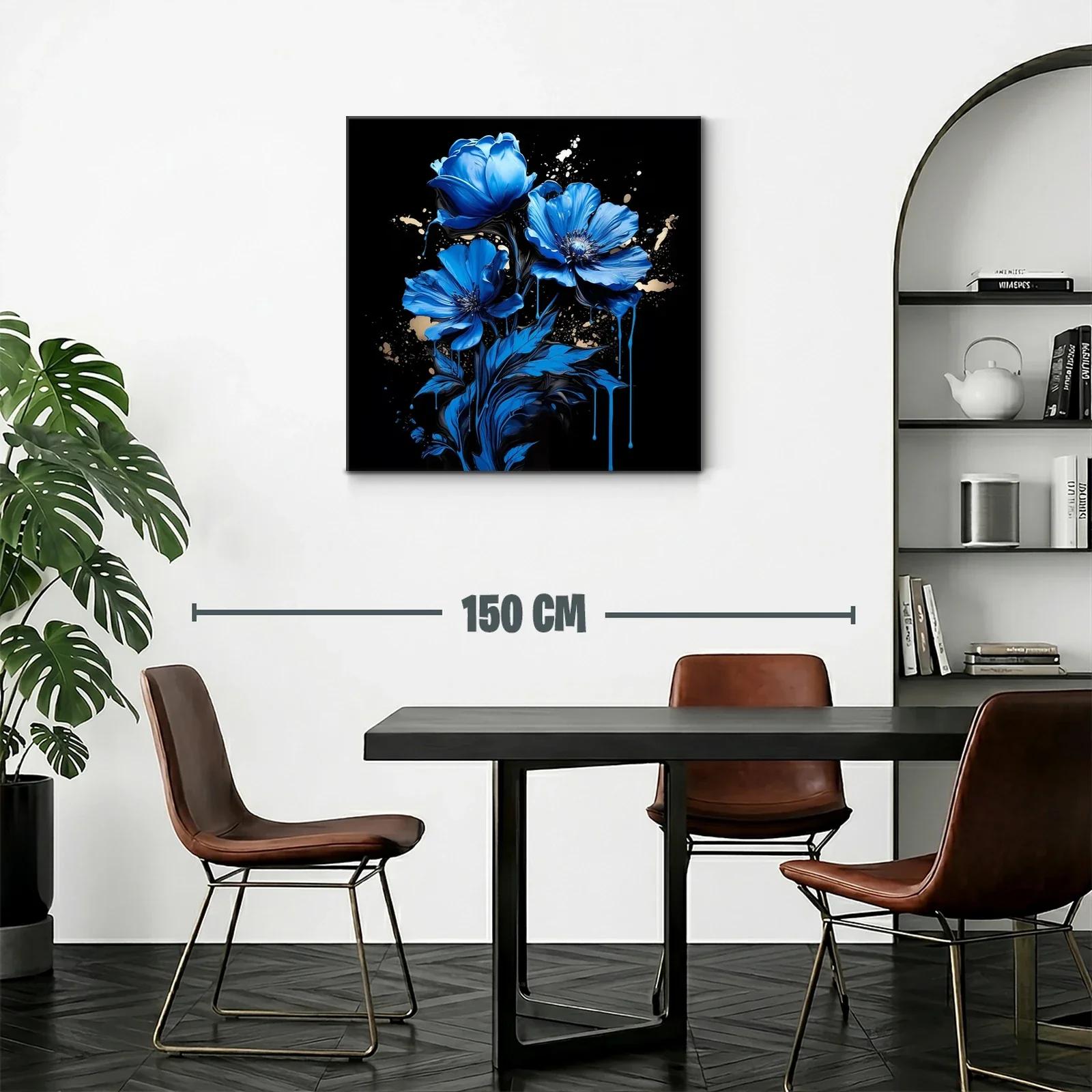 Flores azules vibrantes sobre fondo negro elegante — miniatura 2
