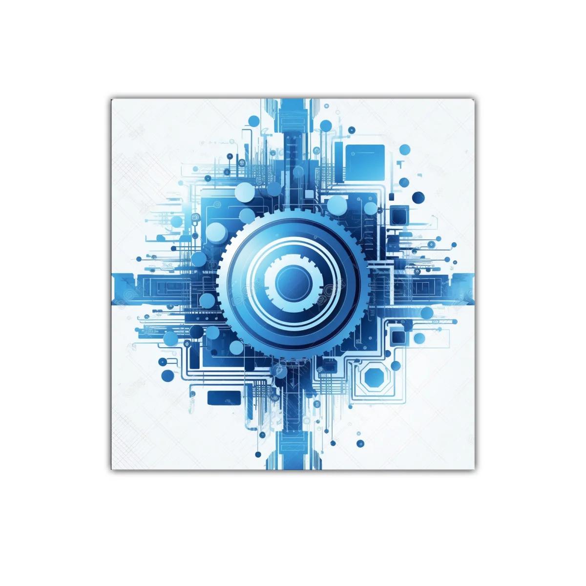 Cuadro abstracto con diseño tecnológico en tonos azules